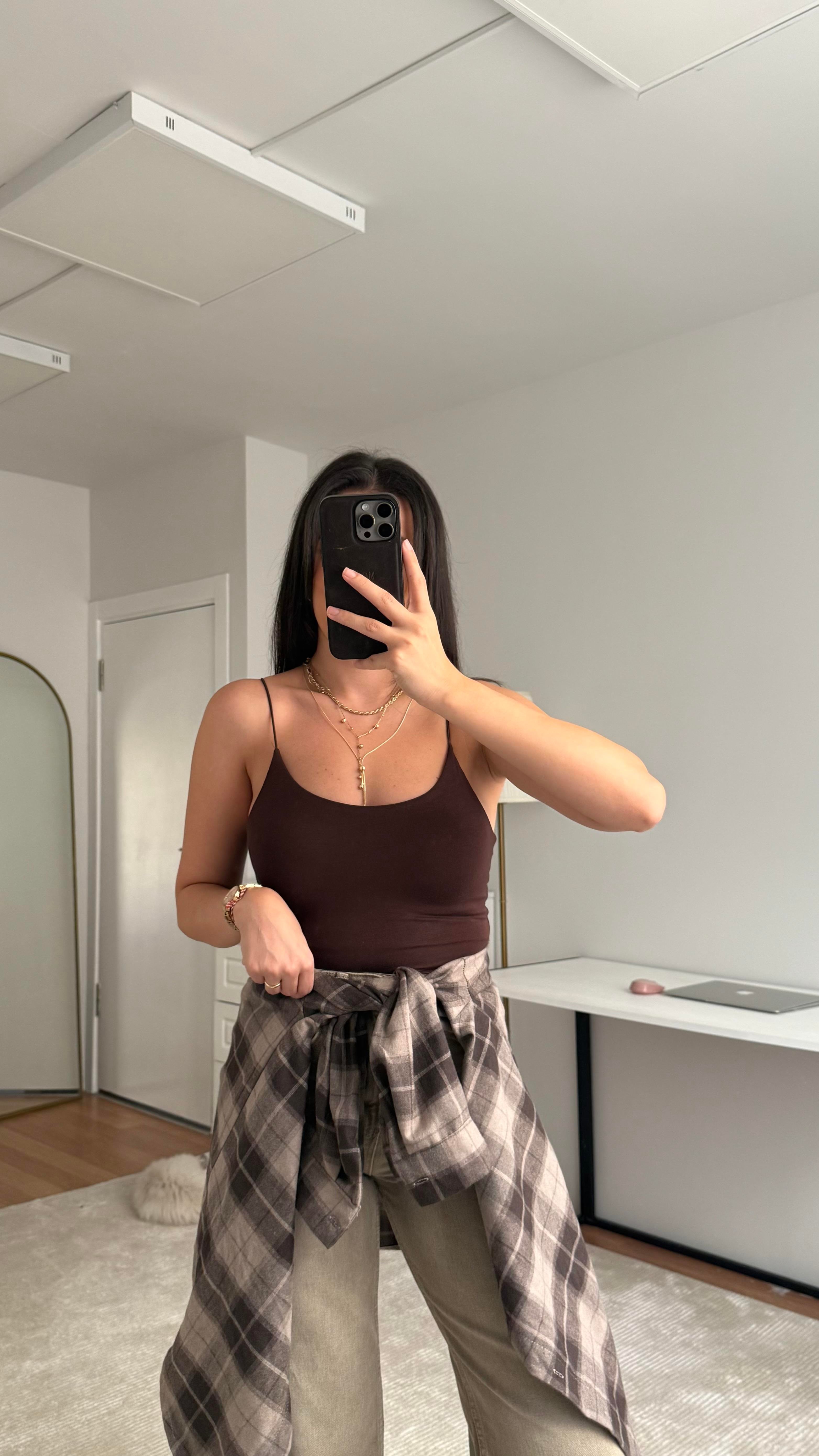 İp Askılı Acı Kahve Bodysuit