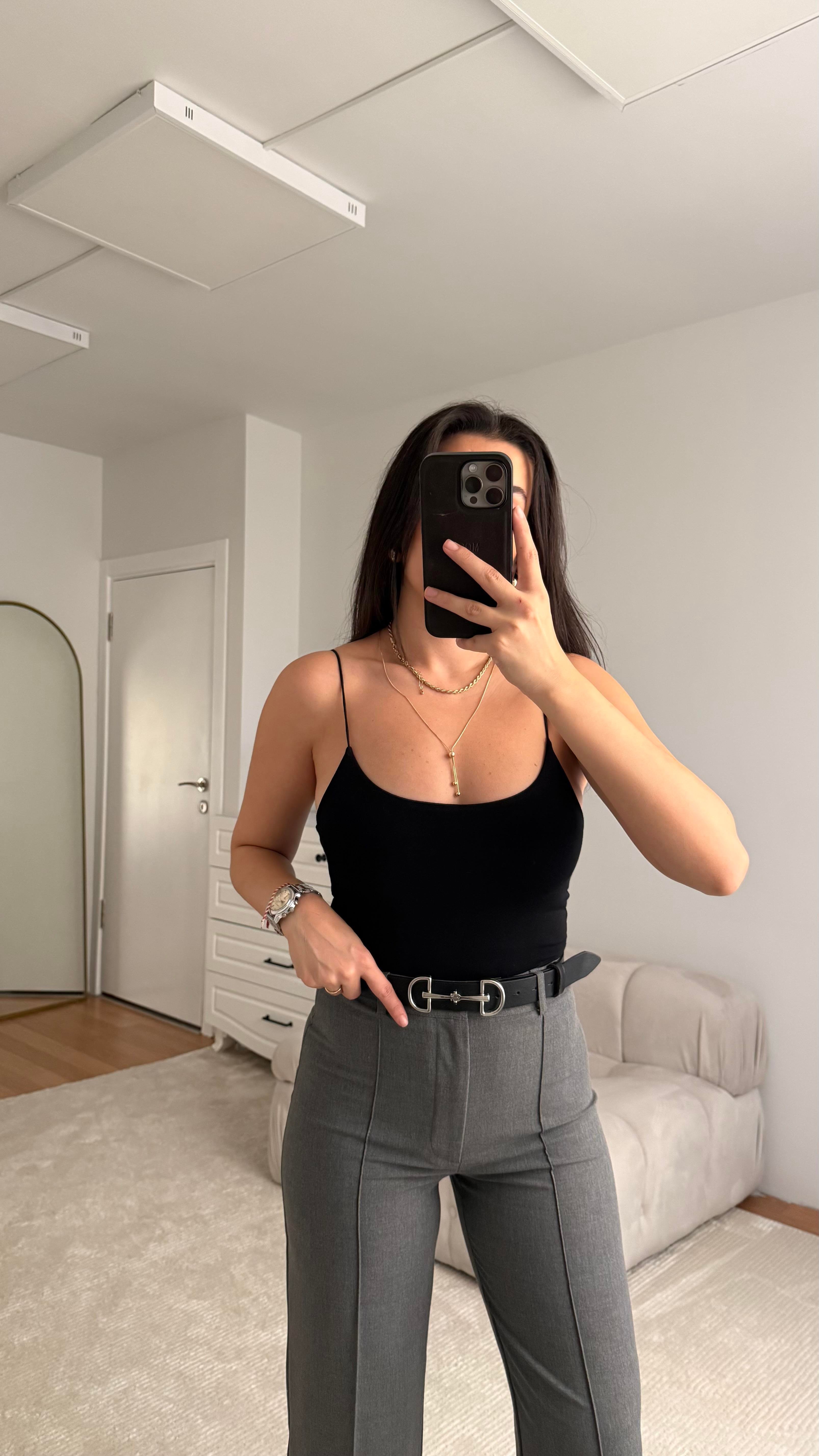 İp Askılı Siyah Bodysuit