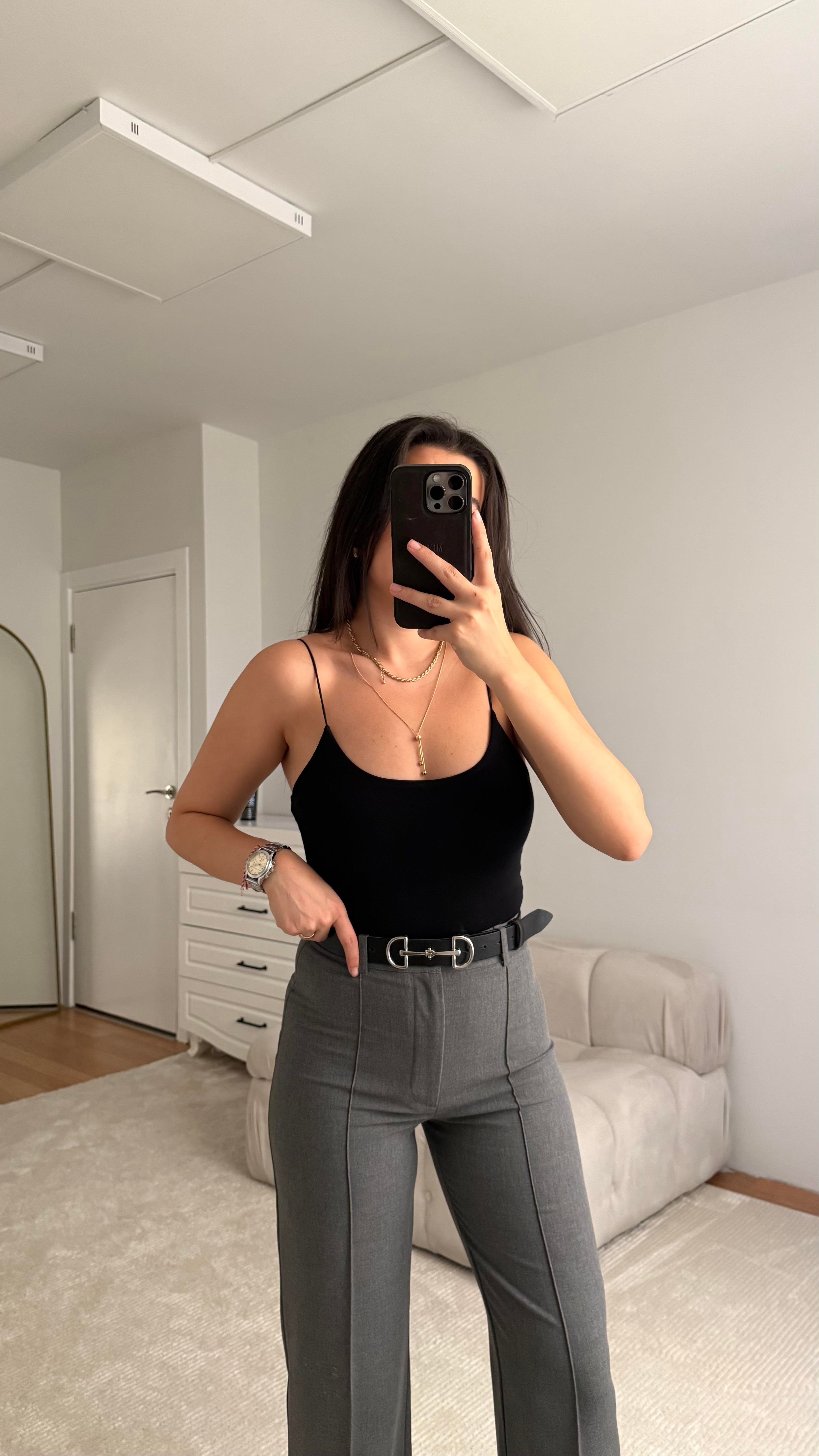 İp Askılı Siyah Bodysuit