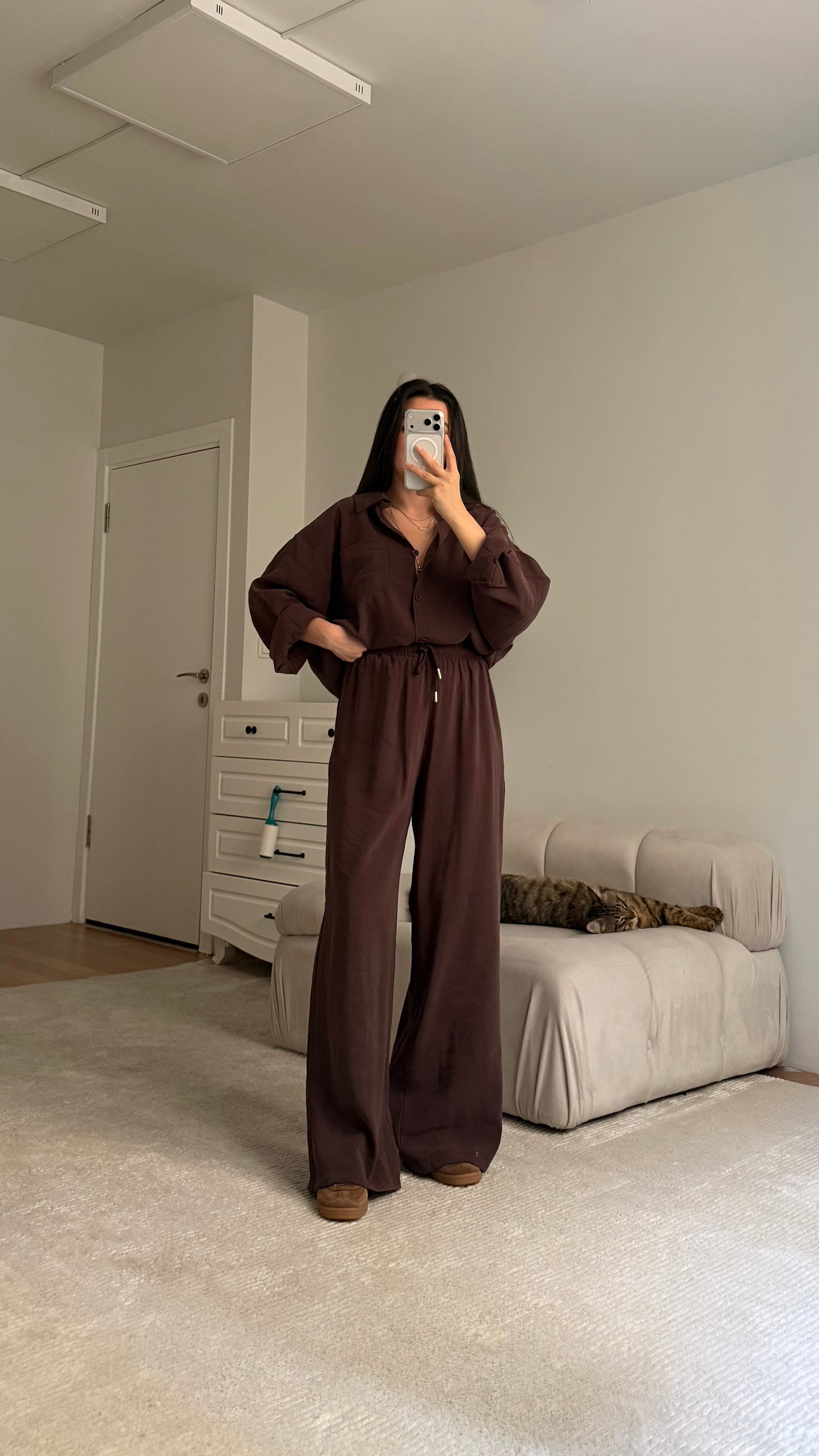 Kahve Çupra Gömlek Takım