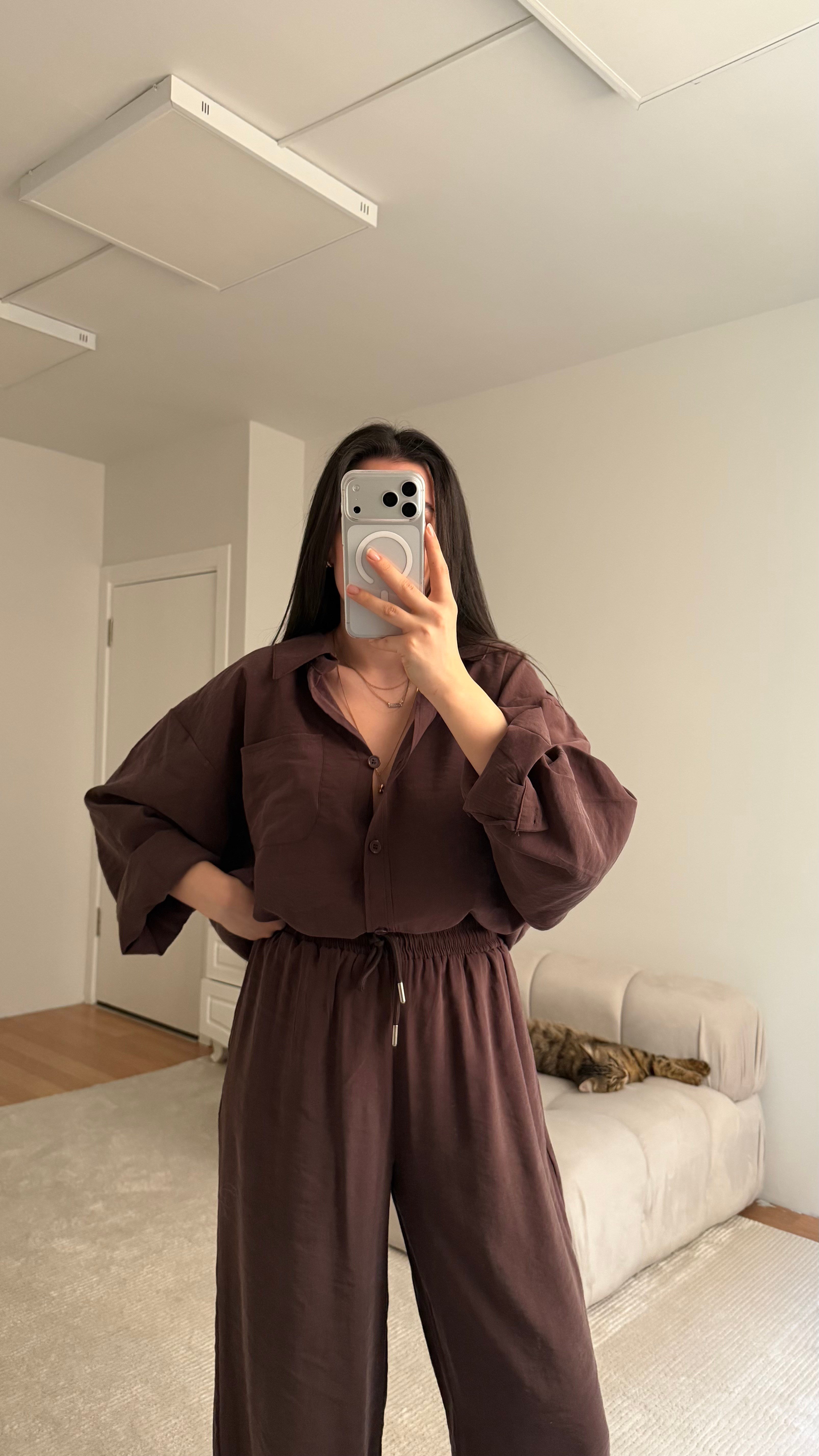 Kahve Çupra Gömlek Takım