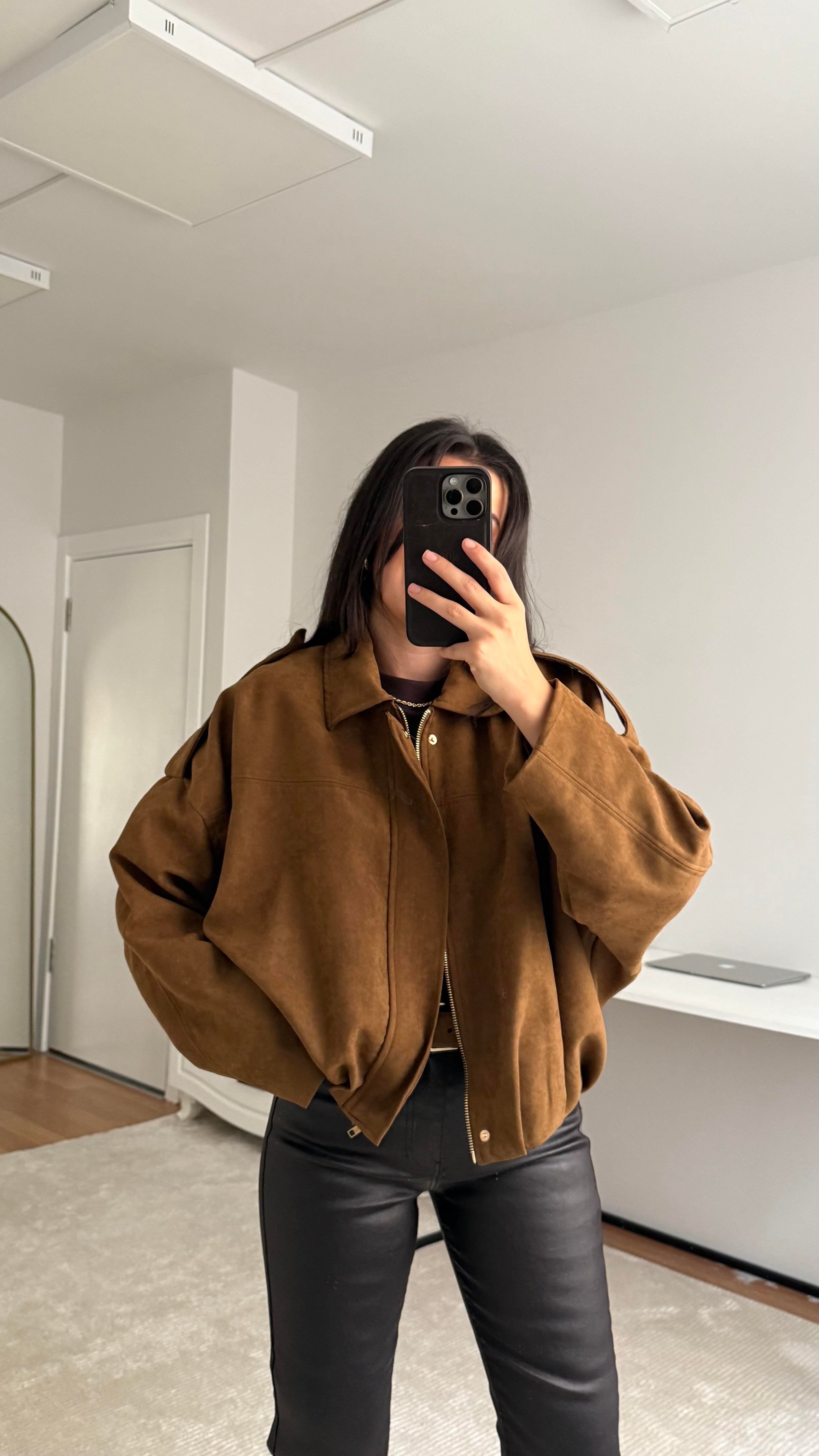 Kahve Süet Bomber Ceket