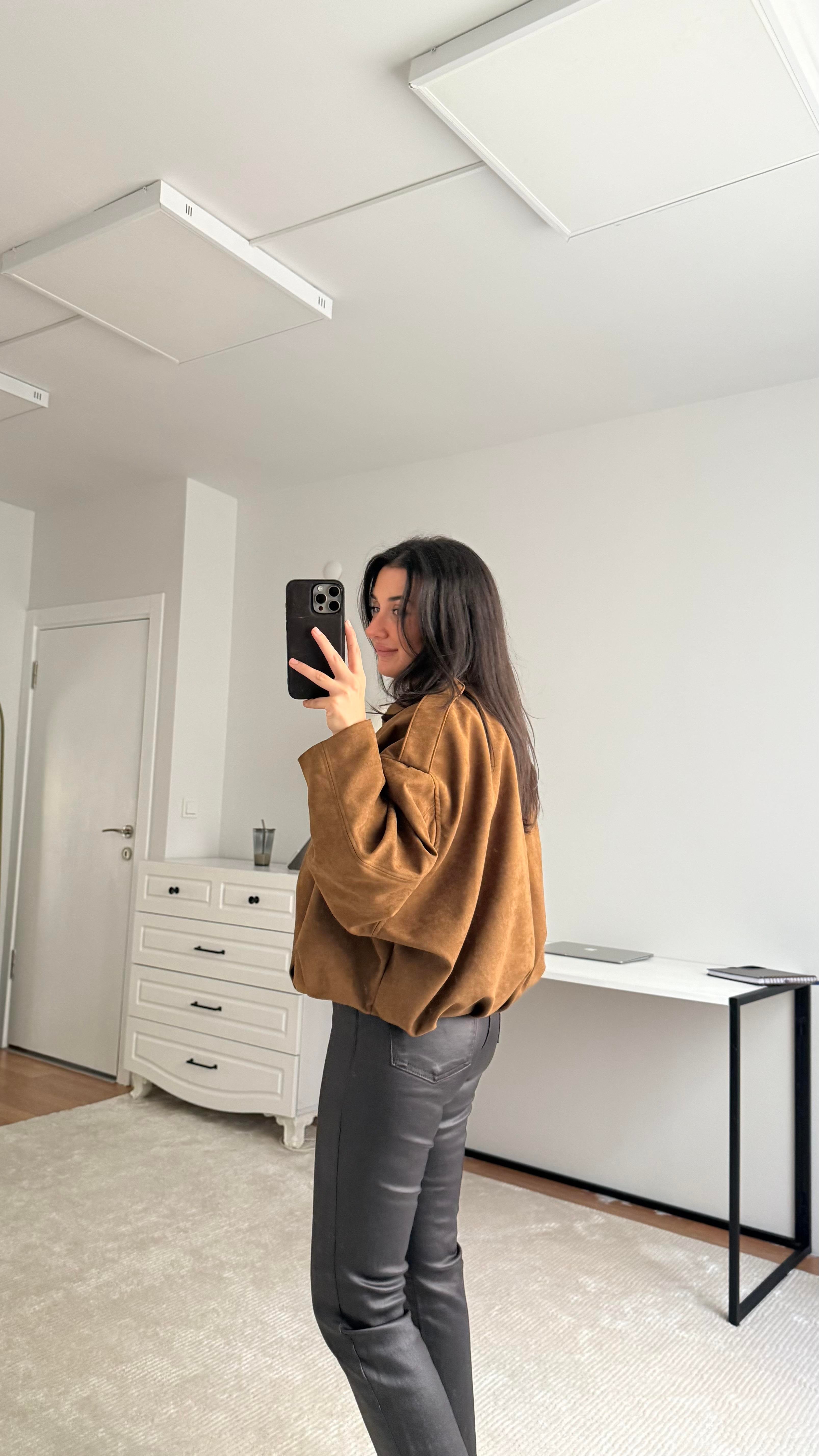 Kahve Süet Bomber Ceket