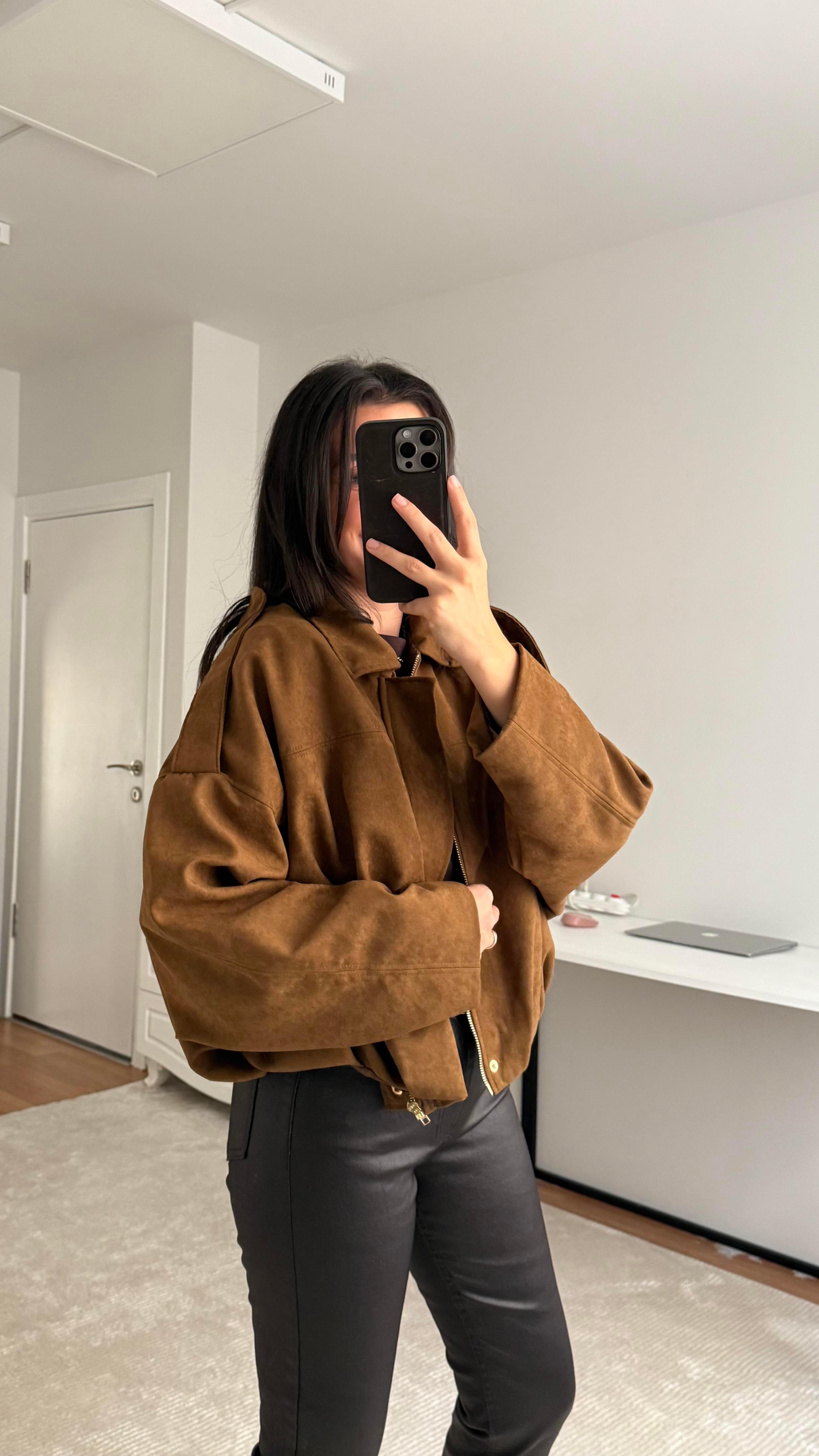 Kahve Süet Bomber Ceket