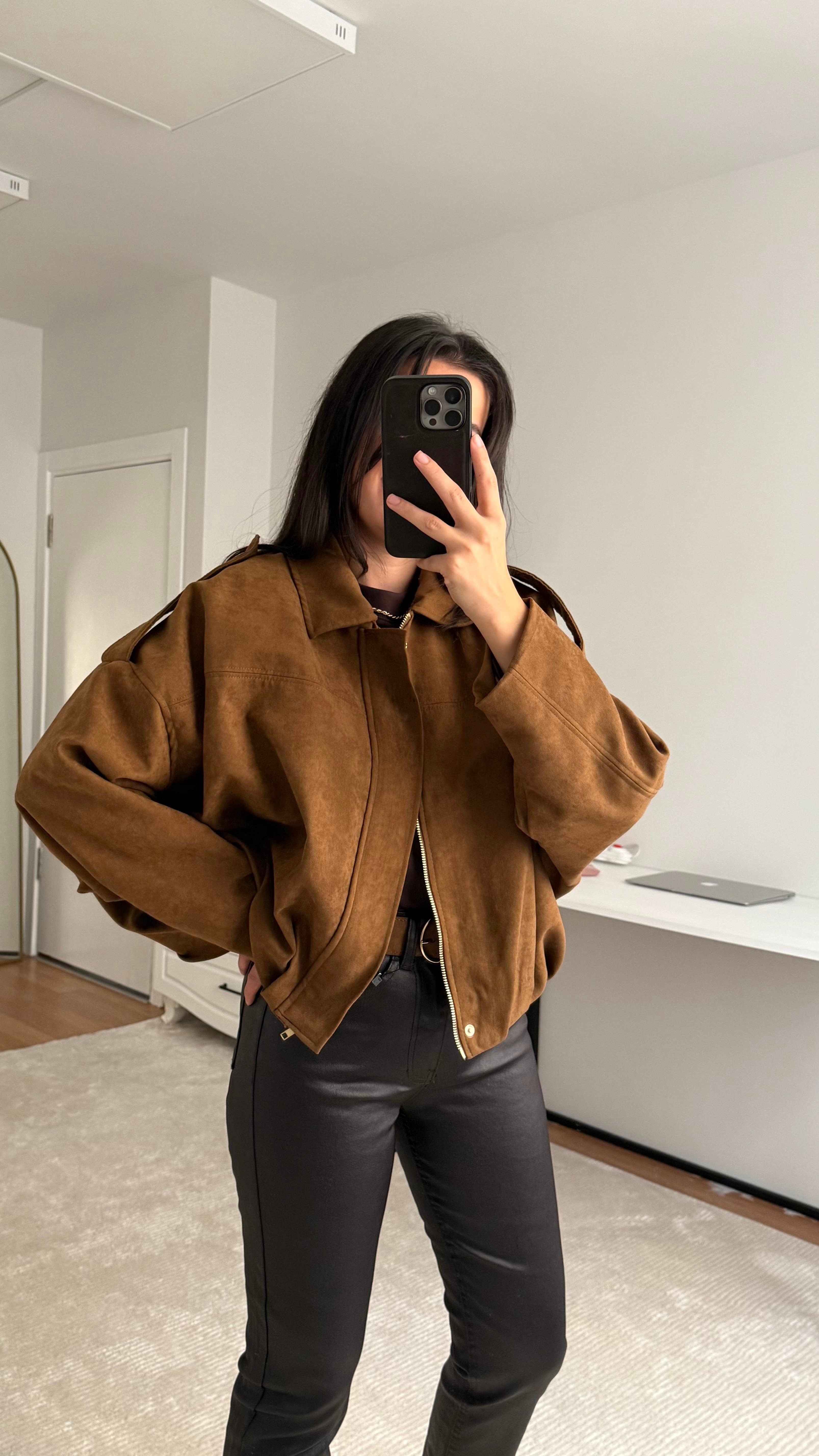 Kahve Süet Bomber Ceket