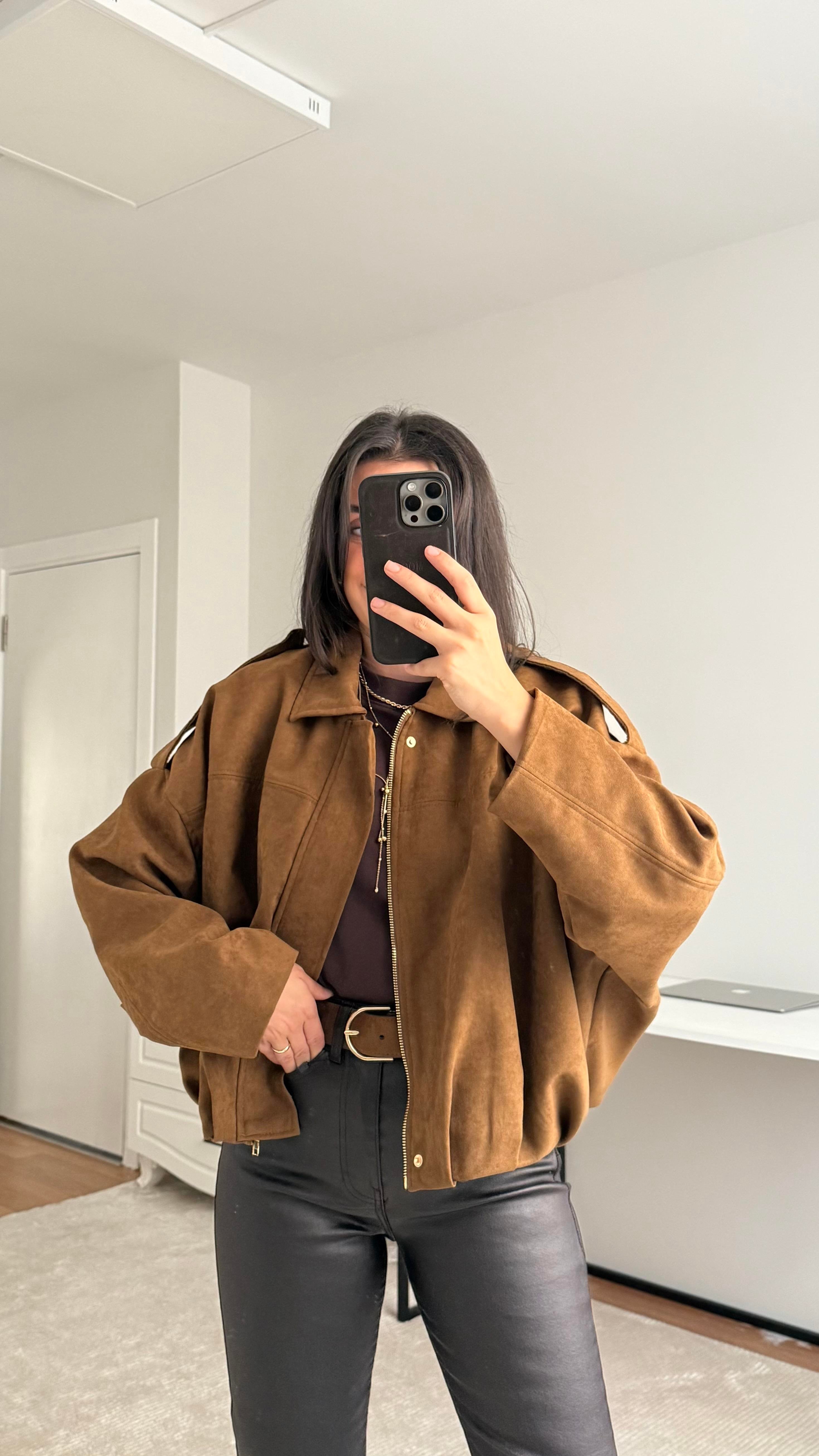 Kahve Süet Bomber Ceket