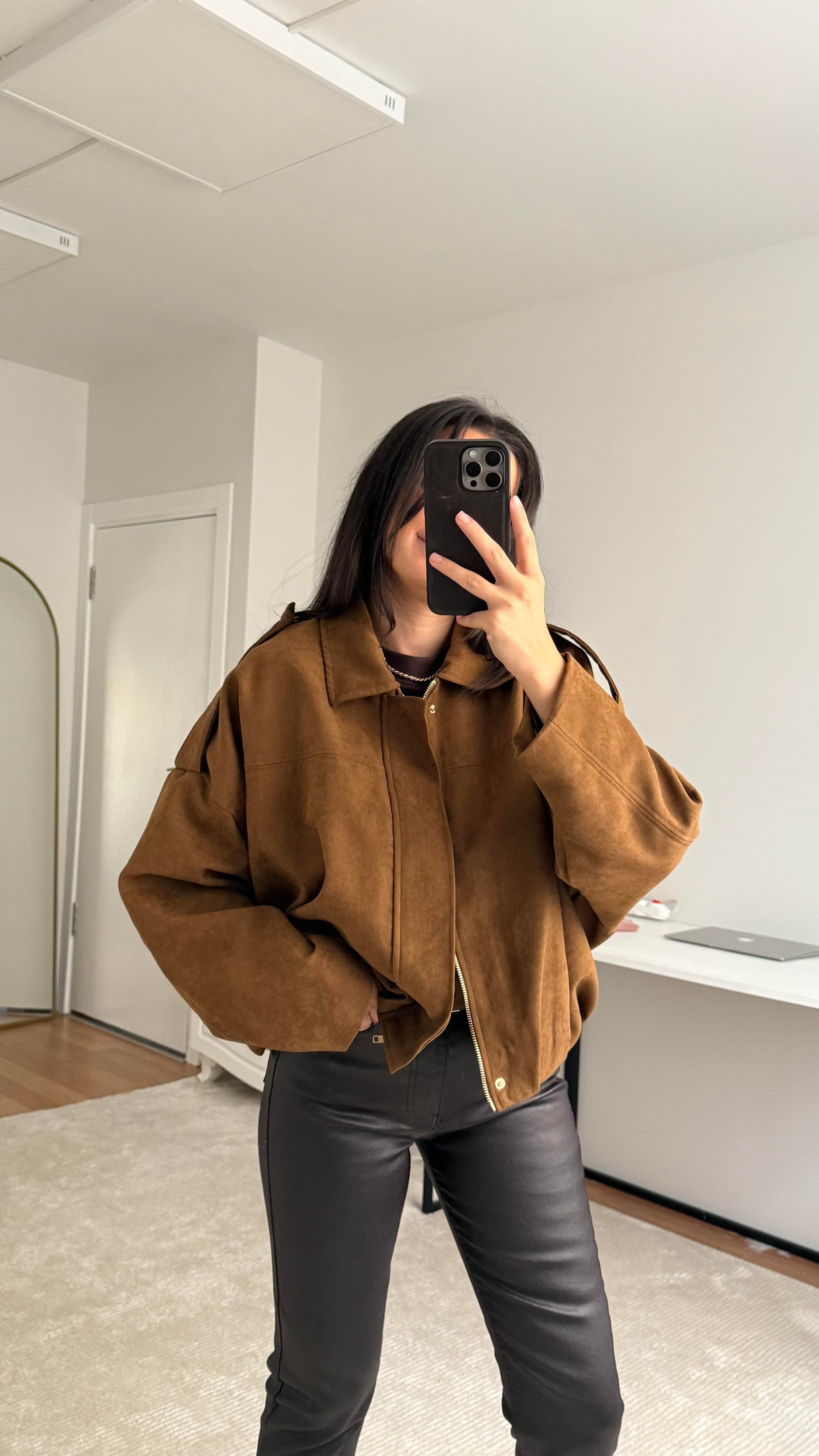 Kahve Süet Bomber Ceket