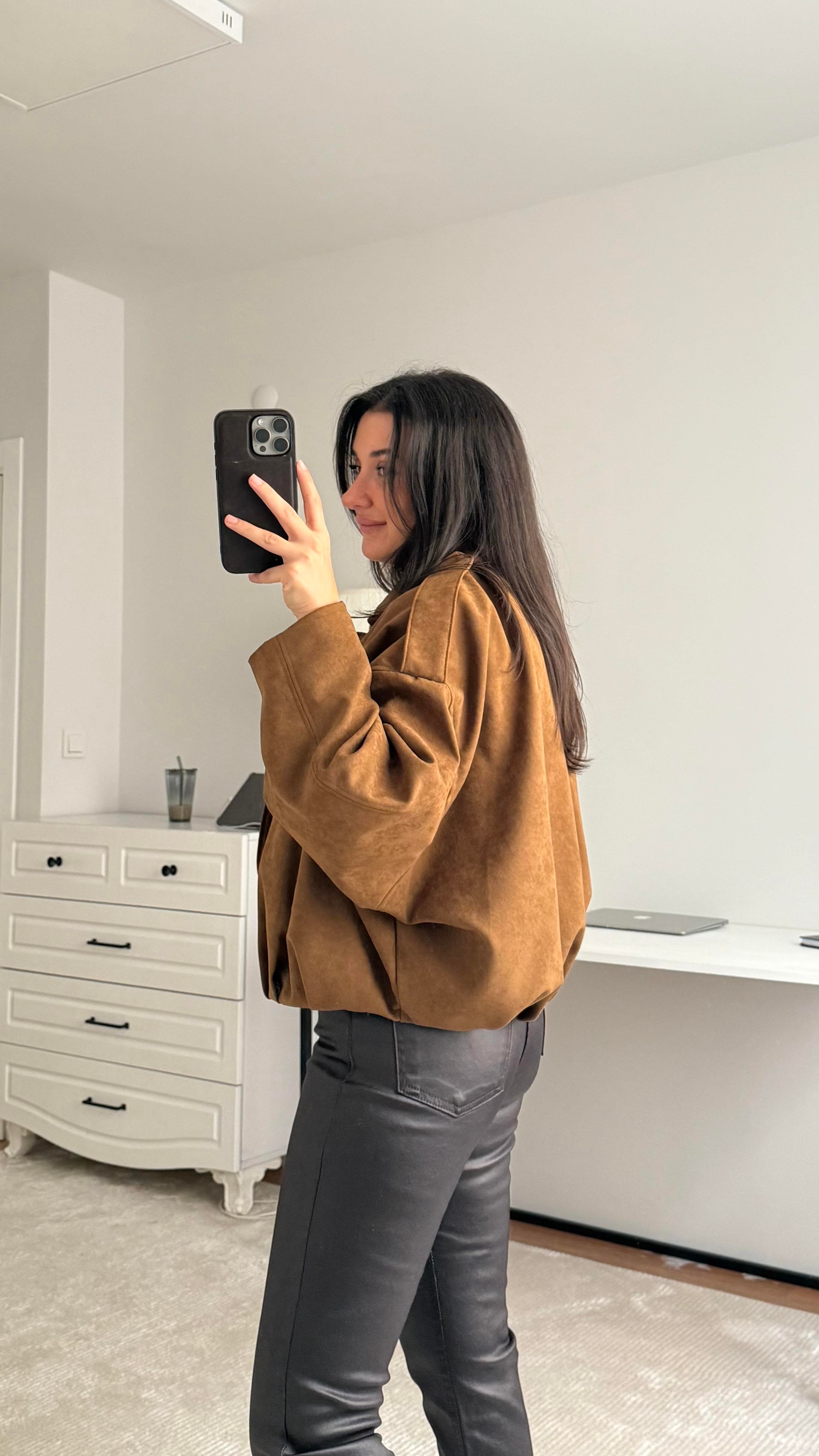 Kahve Süet Bomber Ceket