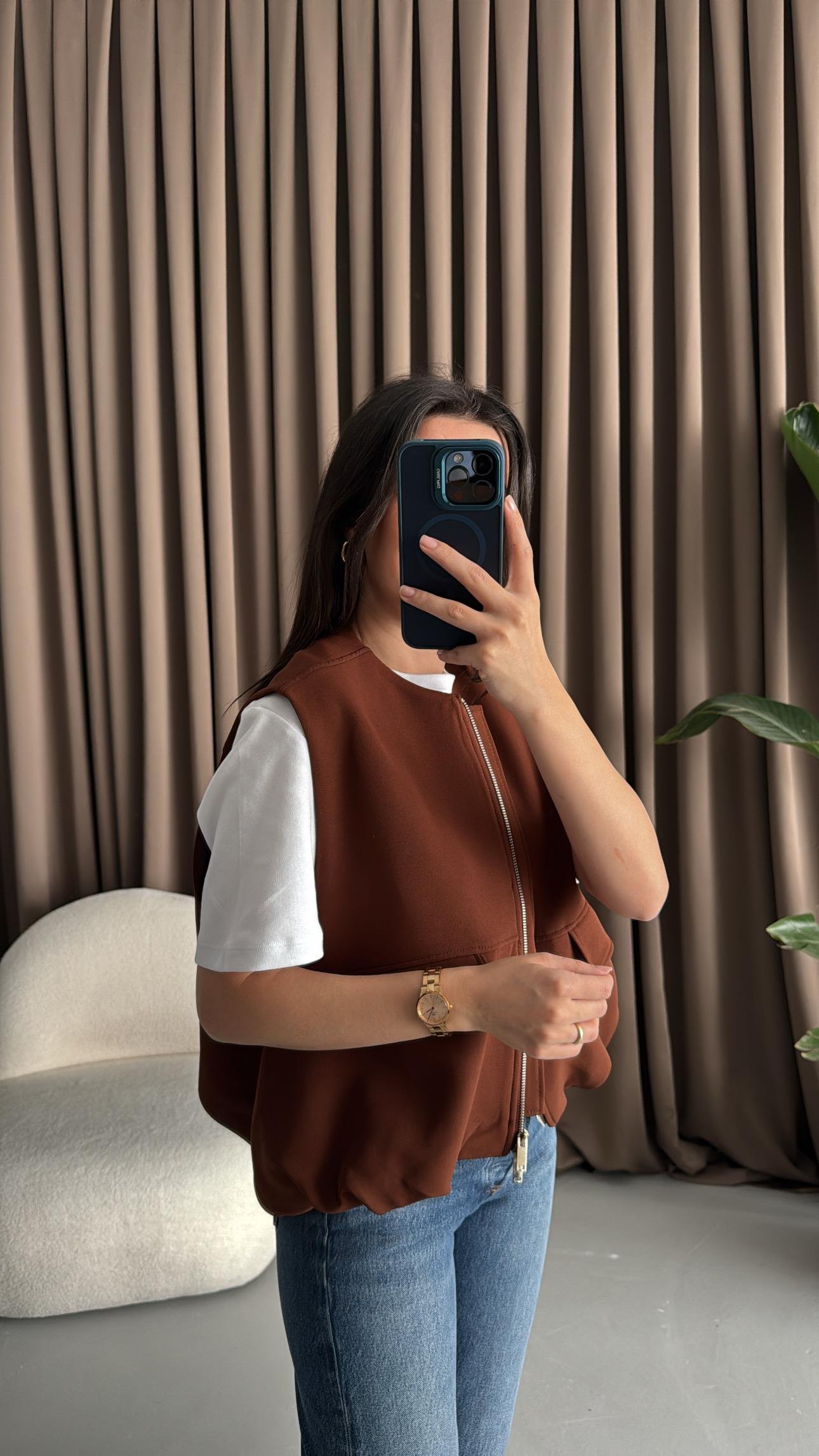 Kahve Volanlı Bomber Yelek