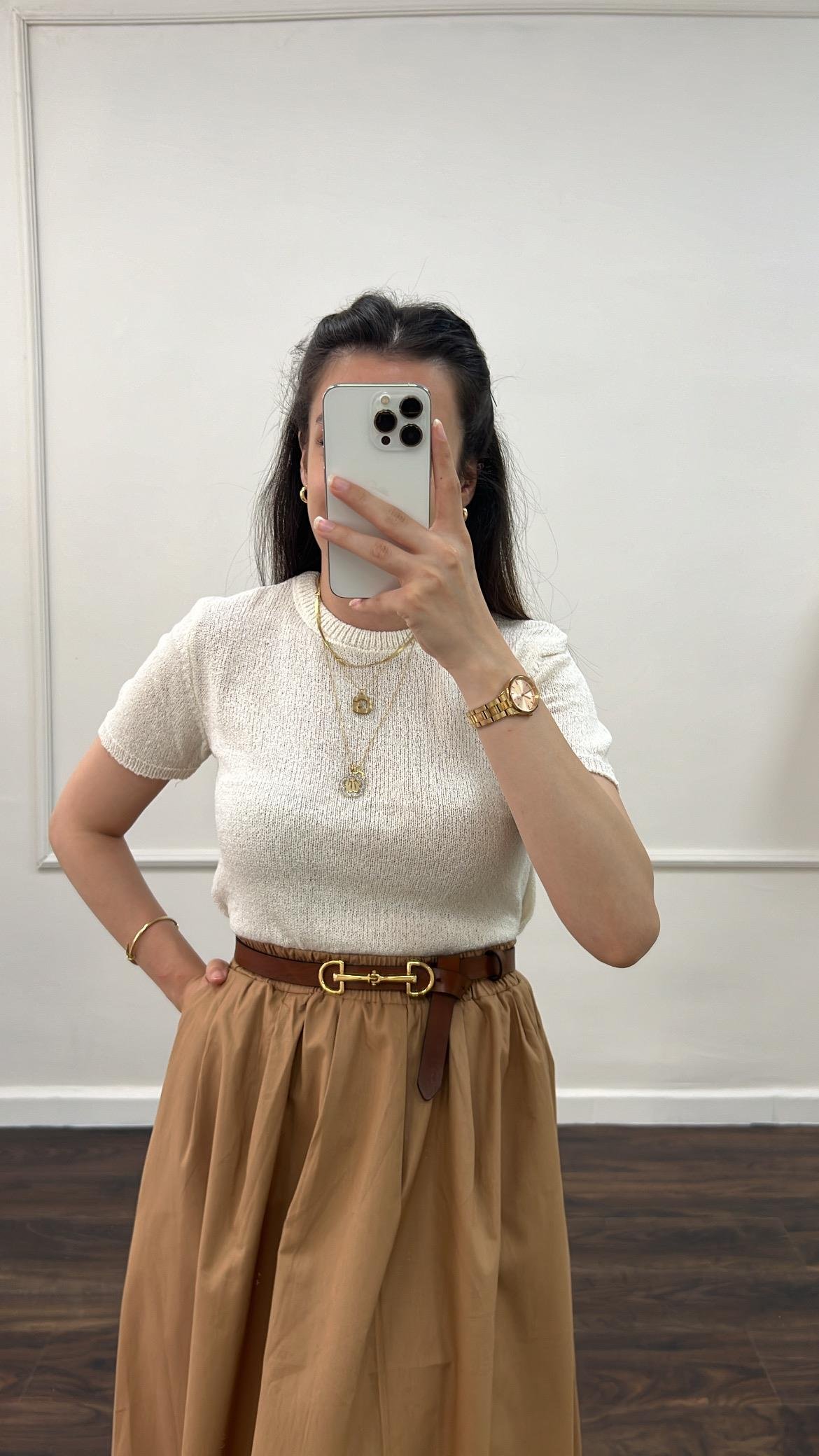 Kio Ekru İnce Triko Basıc