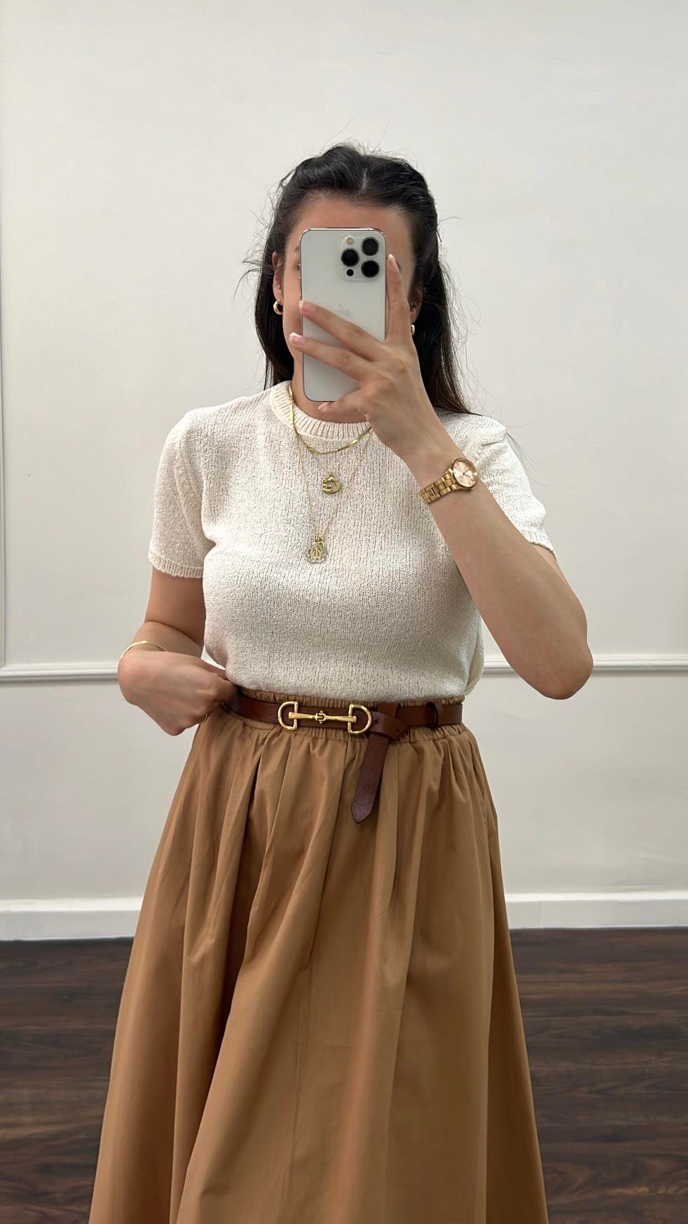 Kio Ekru İnce Triko Basıc