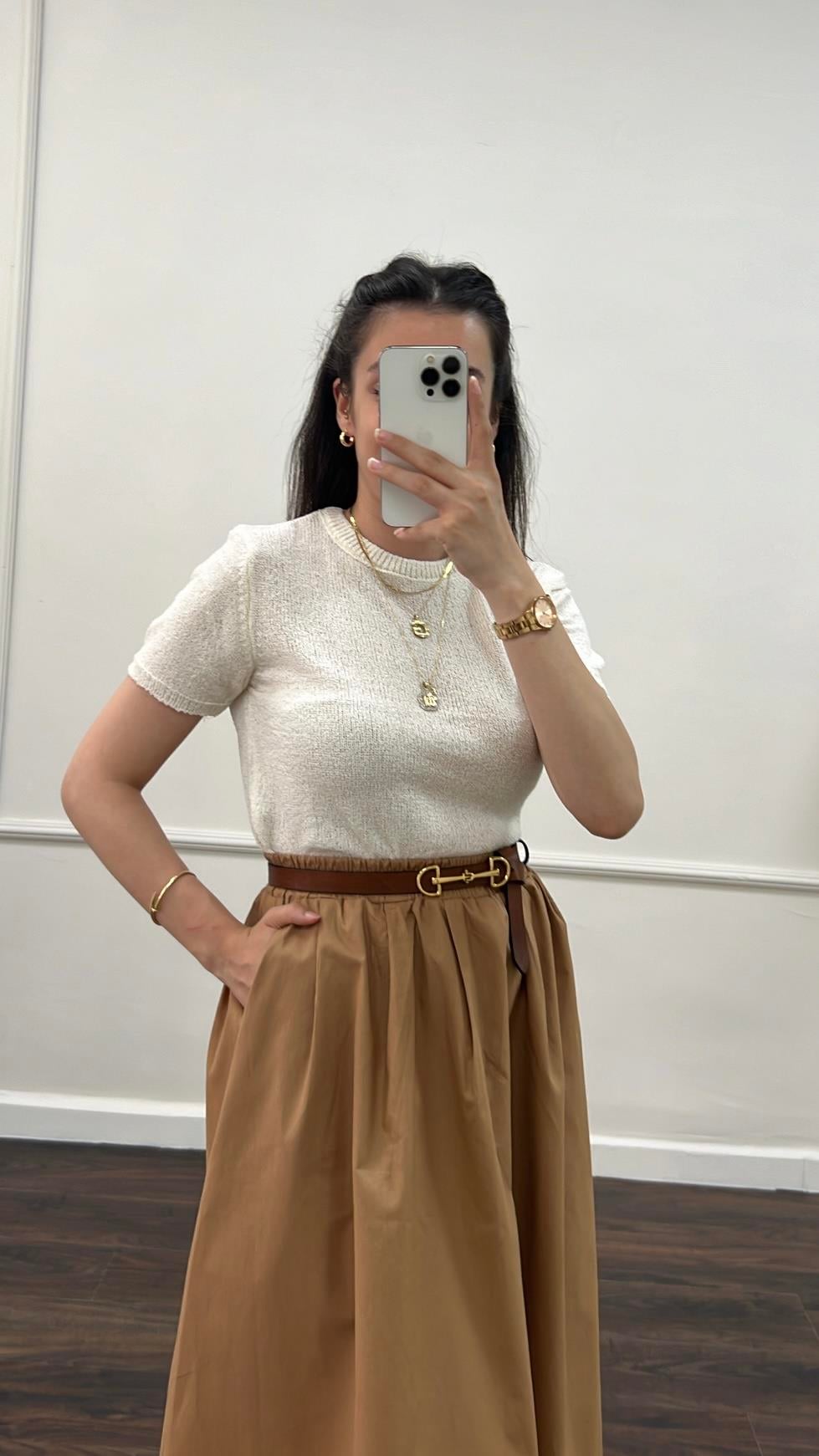 Kio Ekru İnce Triko Basıc