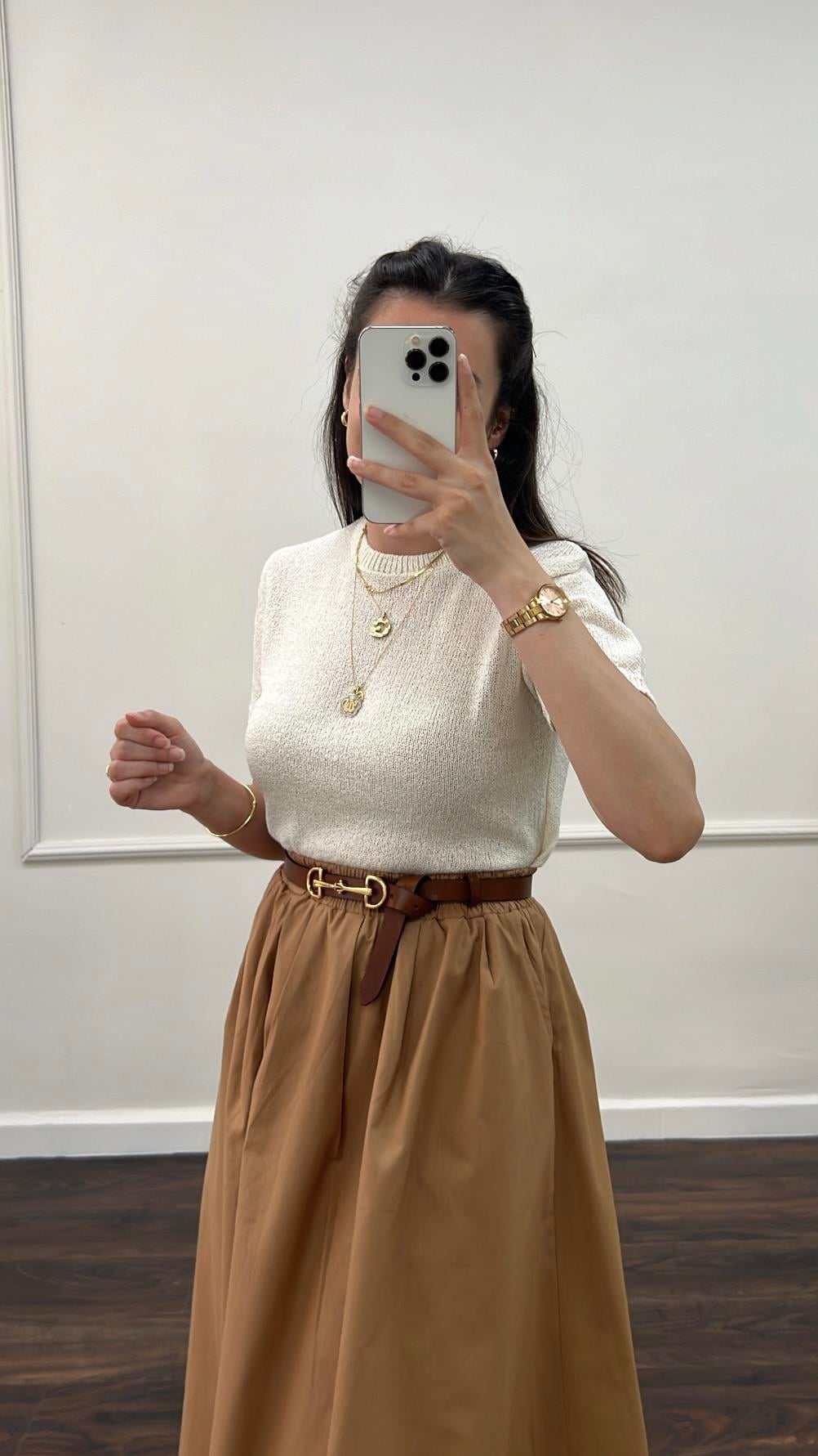 Kio Ekru İnce Triko Basıc