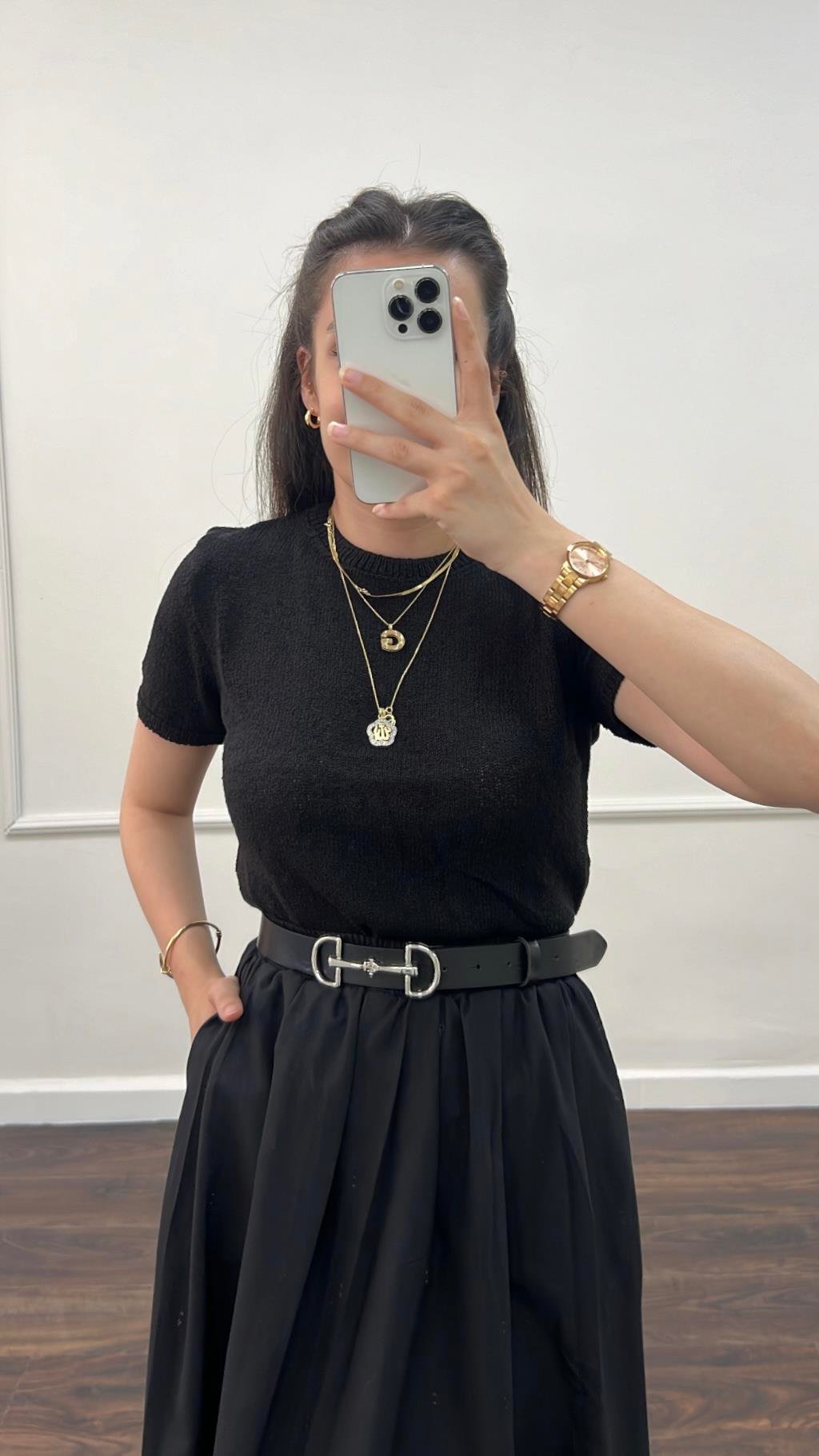 Kio Siyah İnce Triko Basıc