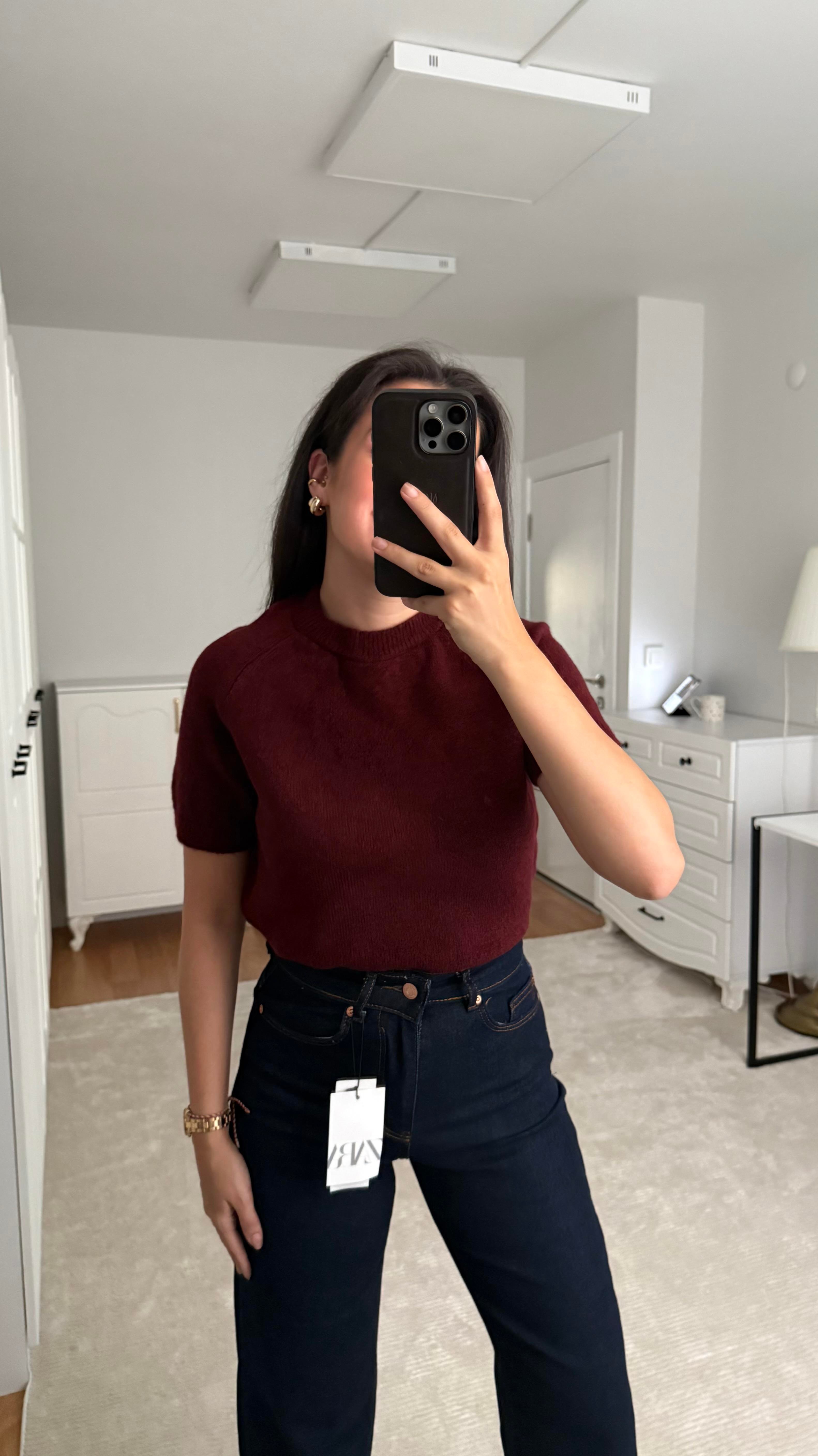 Kısa Kol Bordo Örme Triko