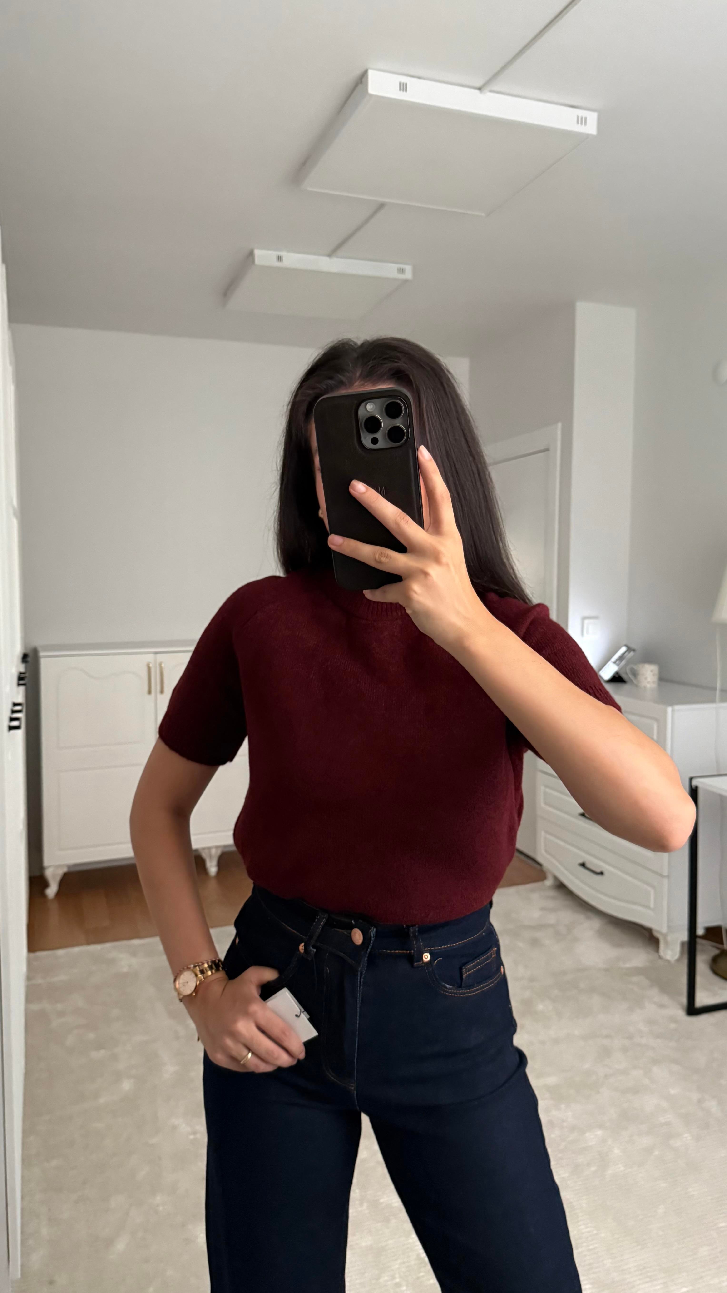 Kısa Kol Bordo Örme Triko