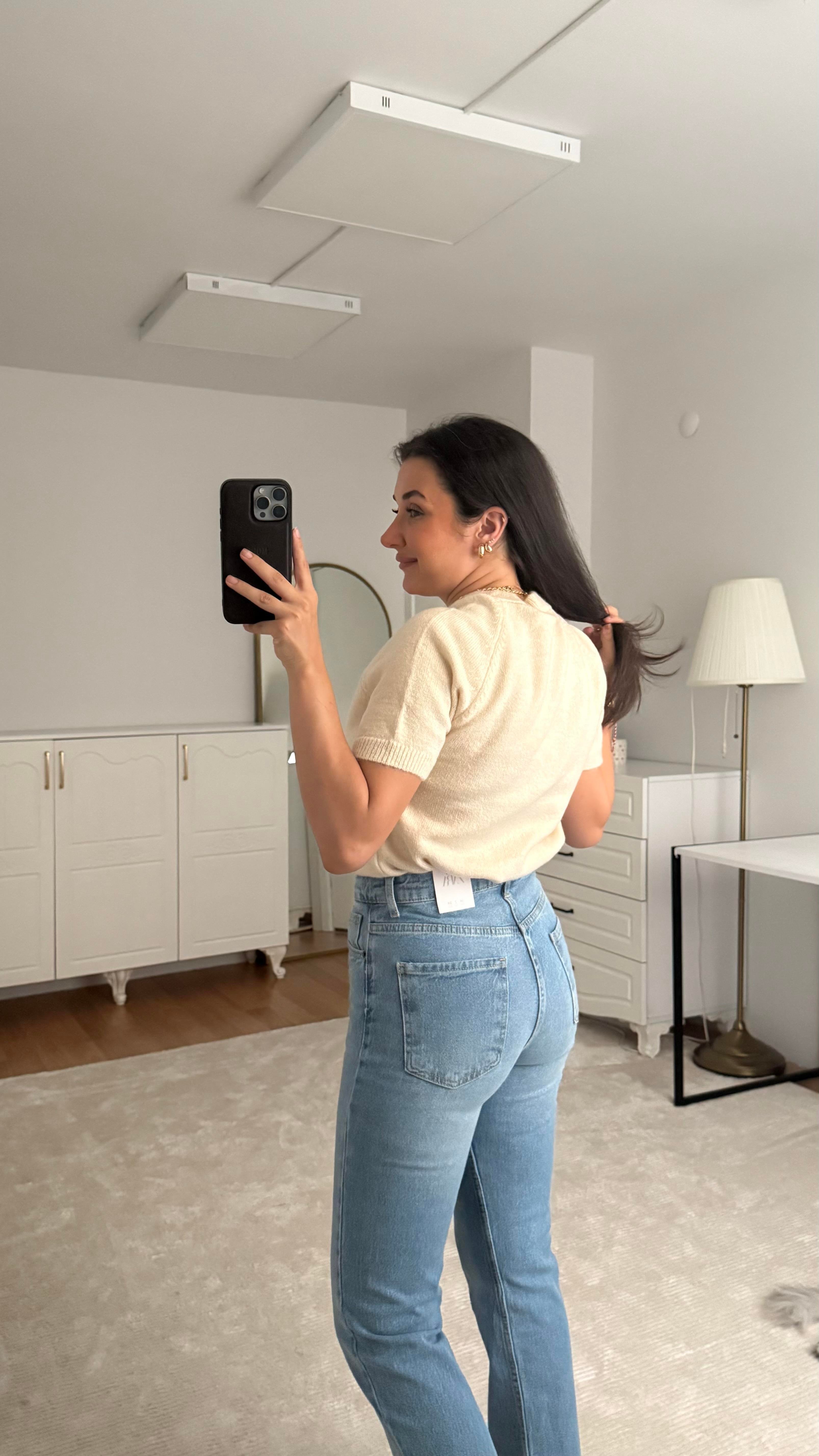 Kısa Kol Ekru Örme Triko