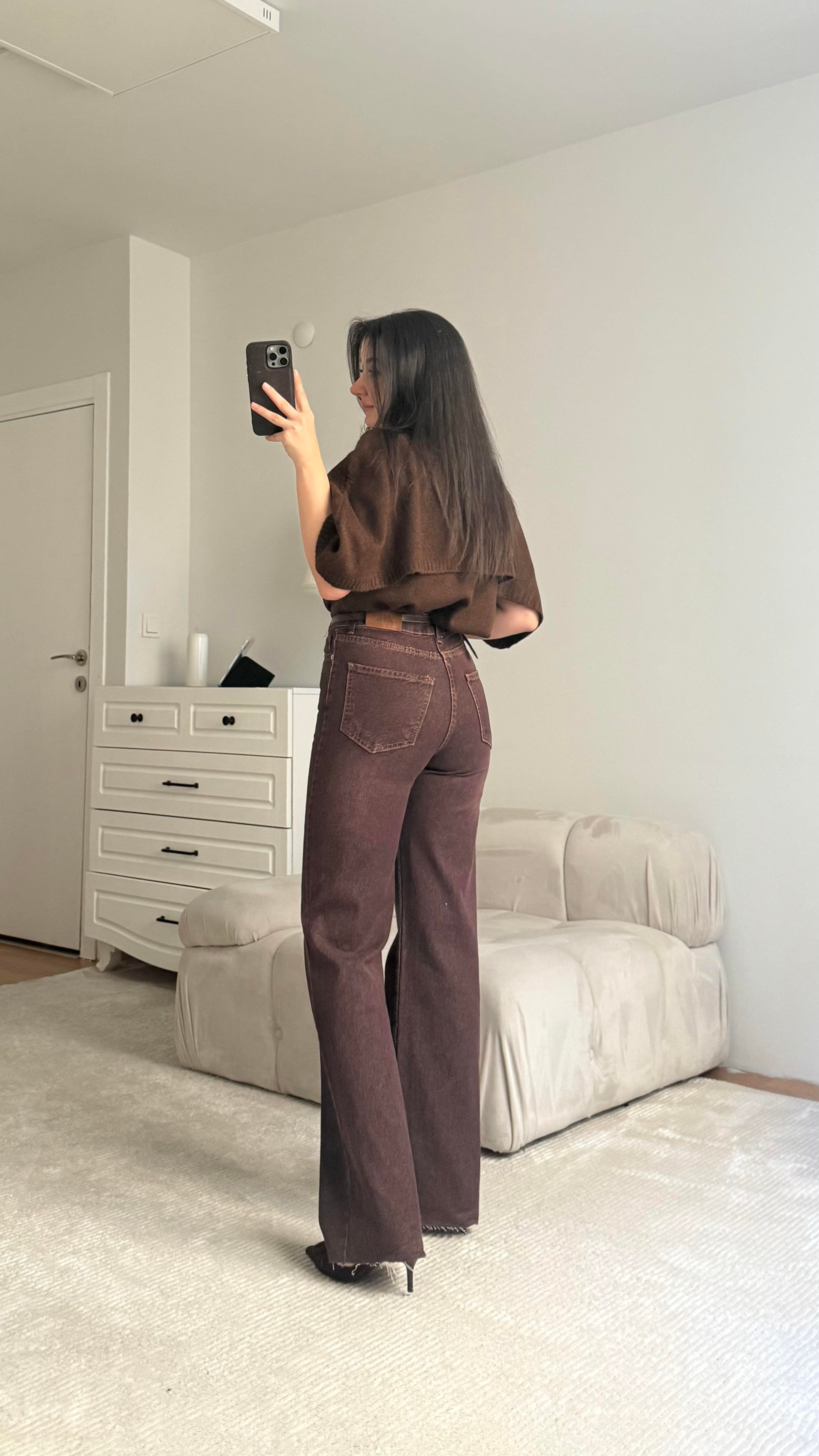 Kızıl Kahve Düz Kesim Jean