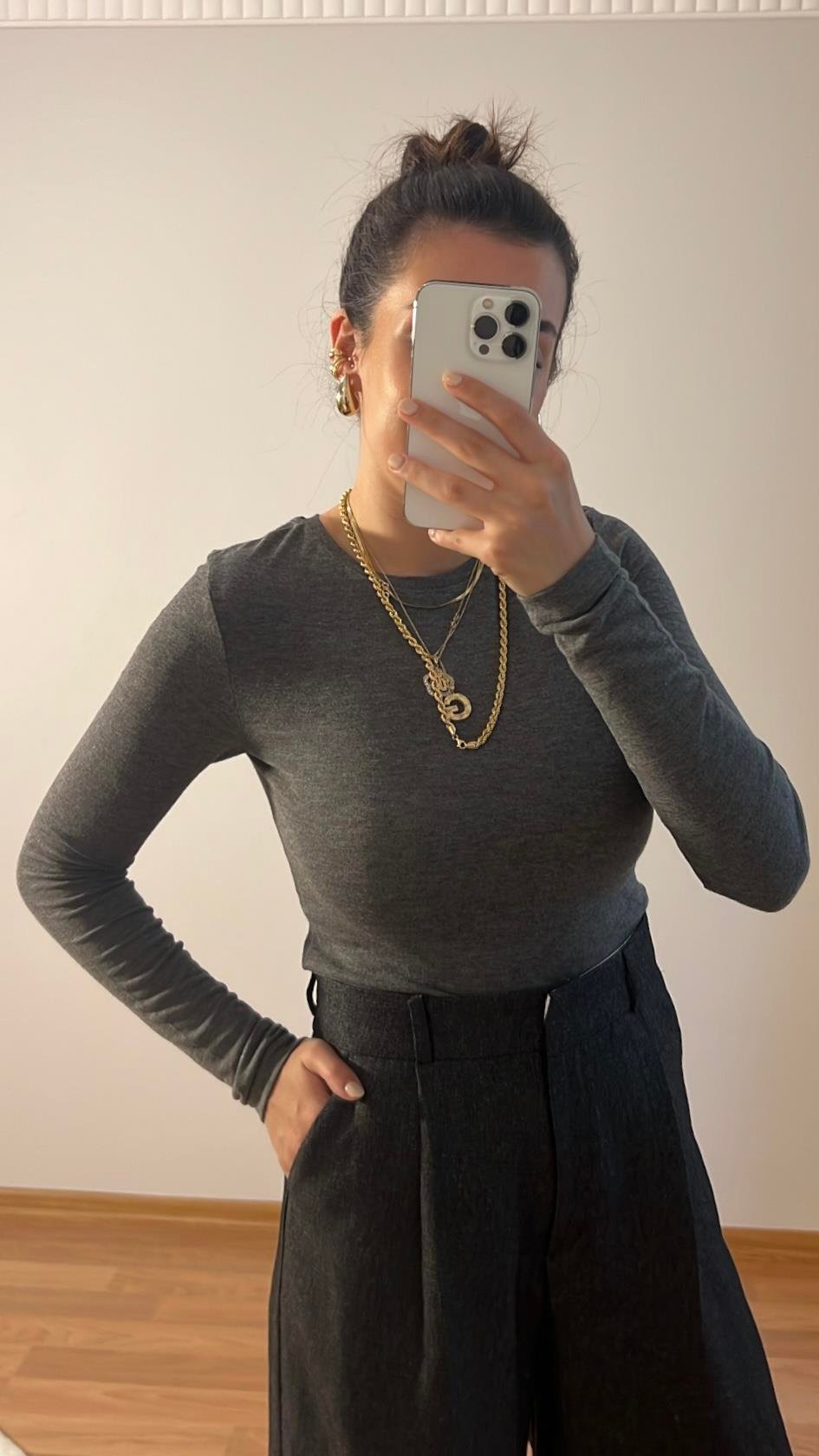 Koyu Gri Uzun Kollu Basıc