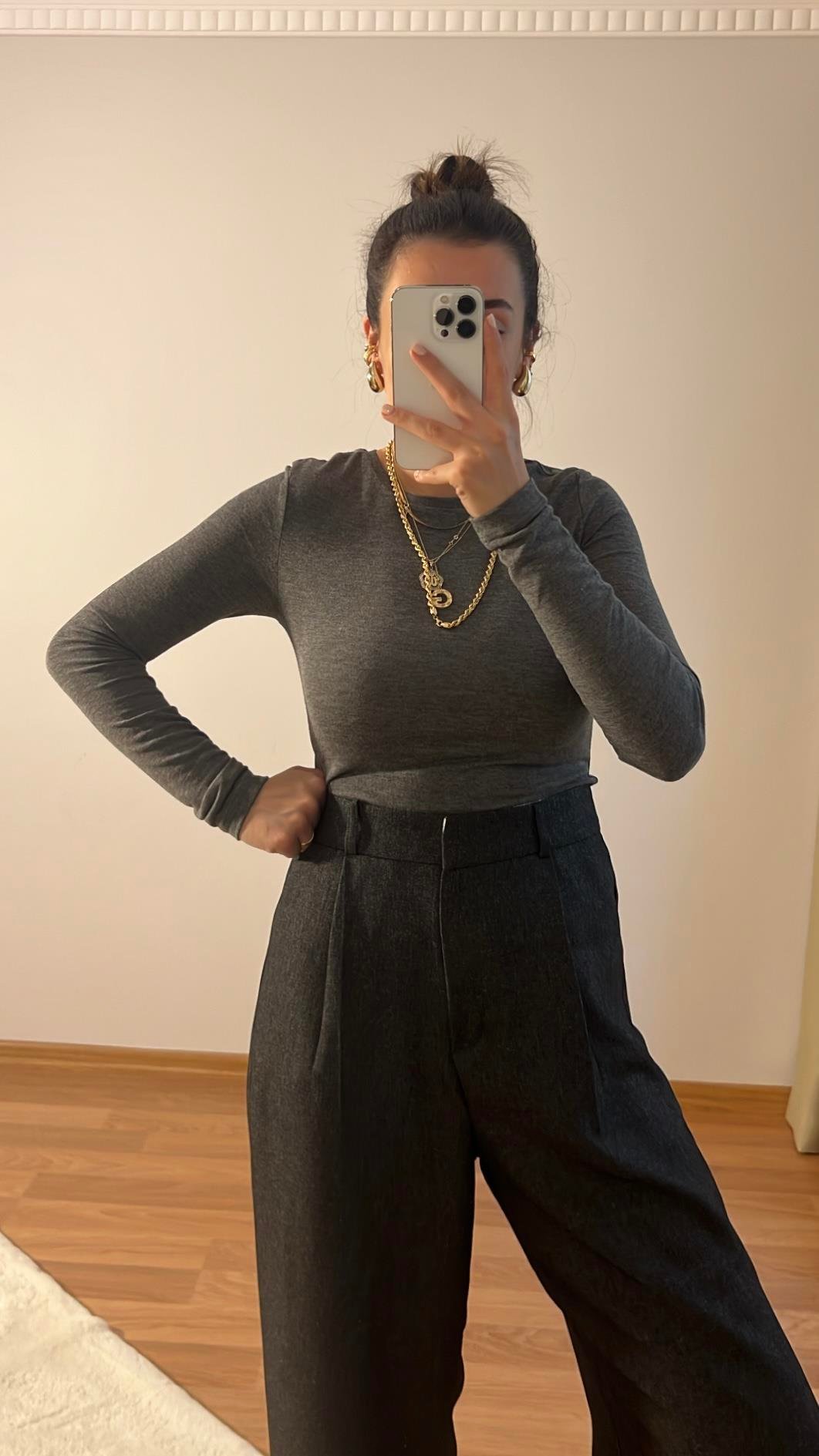 Koyu Gri Uzun Kollu Basıc