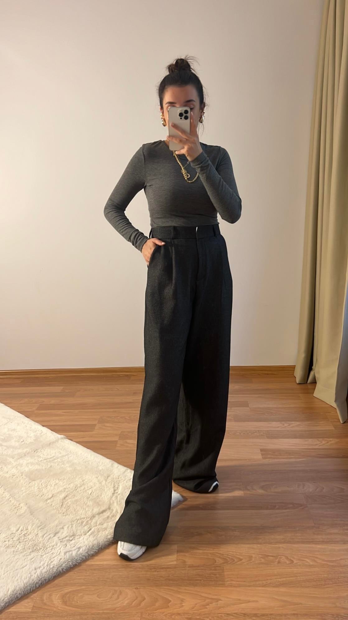 Koyu Gri Uzun Kollu Basıc