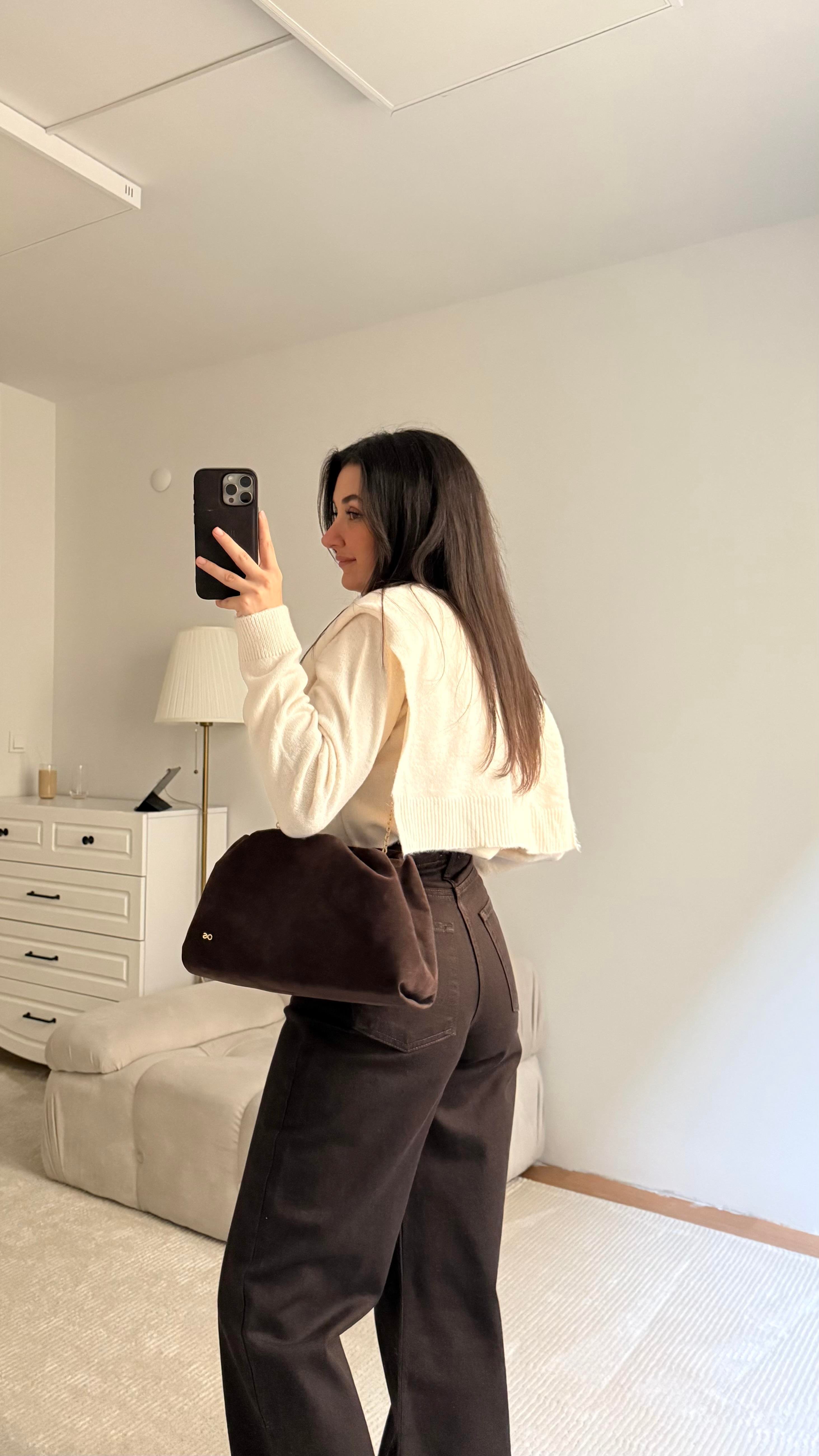 Krem Omuzdan Kol Bağlamalı Basıc Kazak