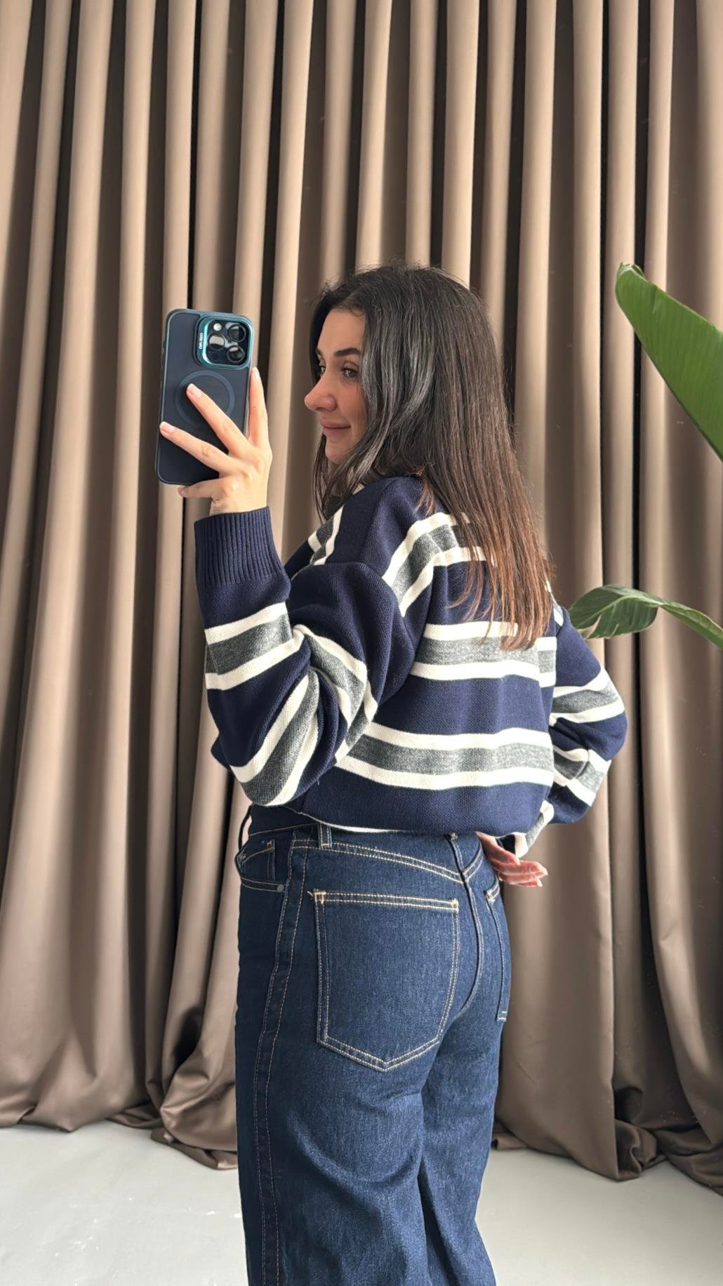 Laci Gri Polo Yaka Çelik Örme Triko Kazak