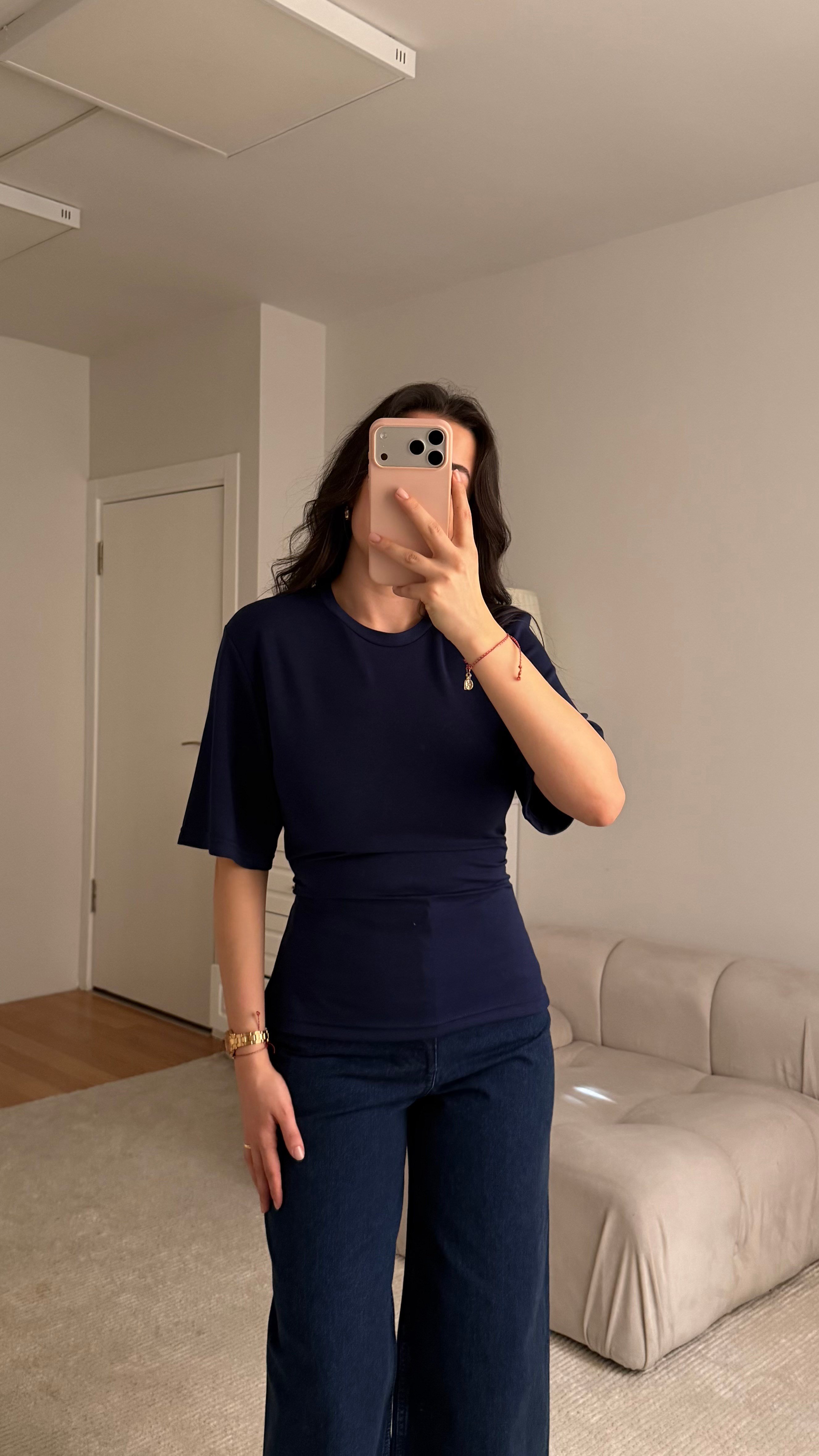 LACİVERT BASİC BİSİKLET YAKA SIRT BAĞLAMALI BLUZ