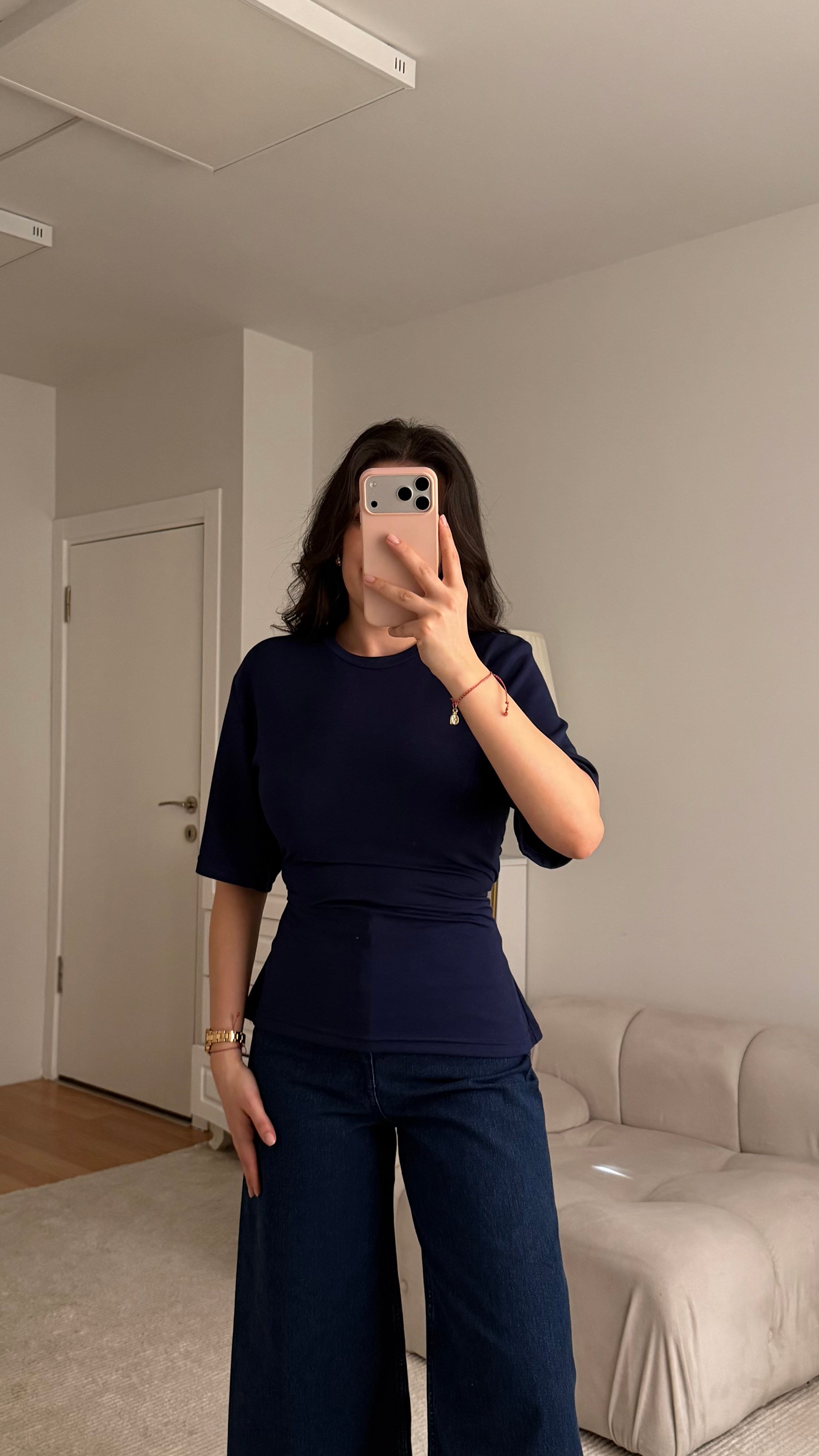 LACİVERT BASİC BİSİKLET YAKA SIRT BAĞLAMALI BLUZ