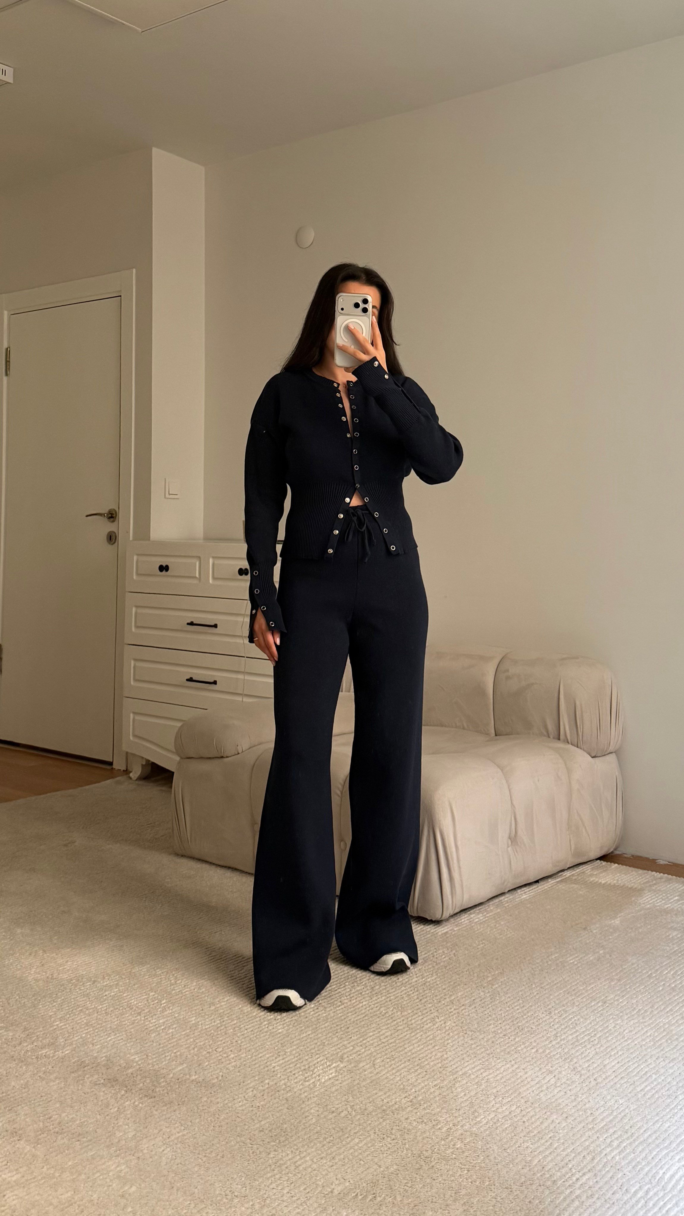 Lacivert Bisiklet Yaka Çıtçıtlı 2'li Triko Takım
