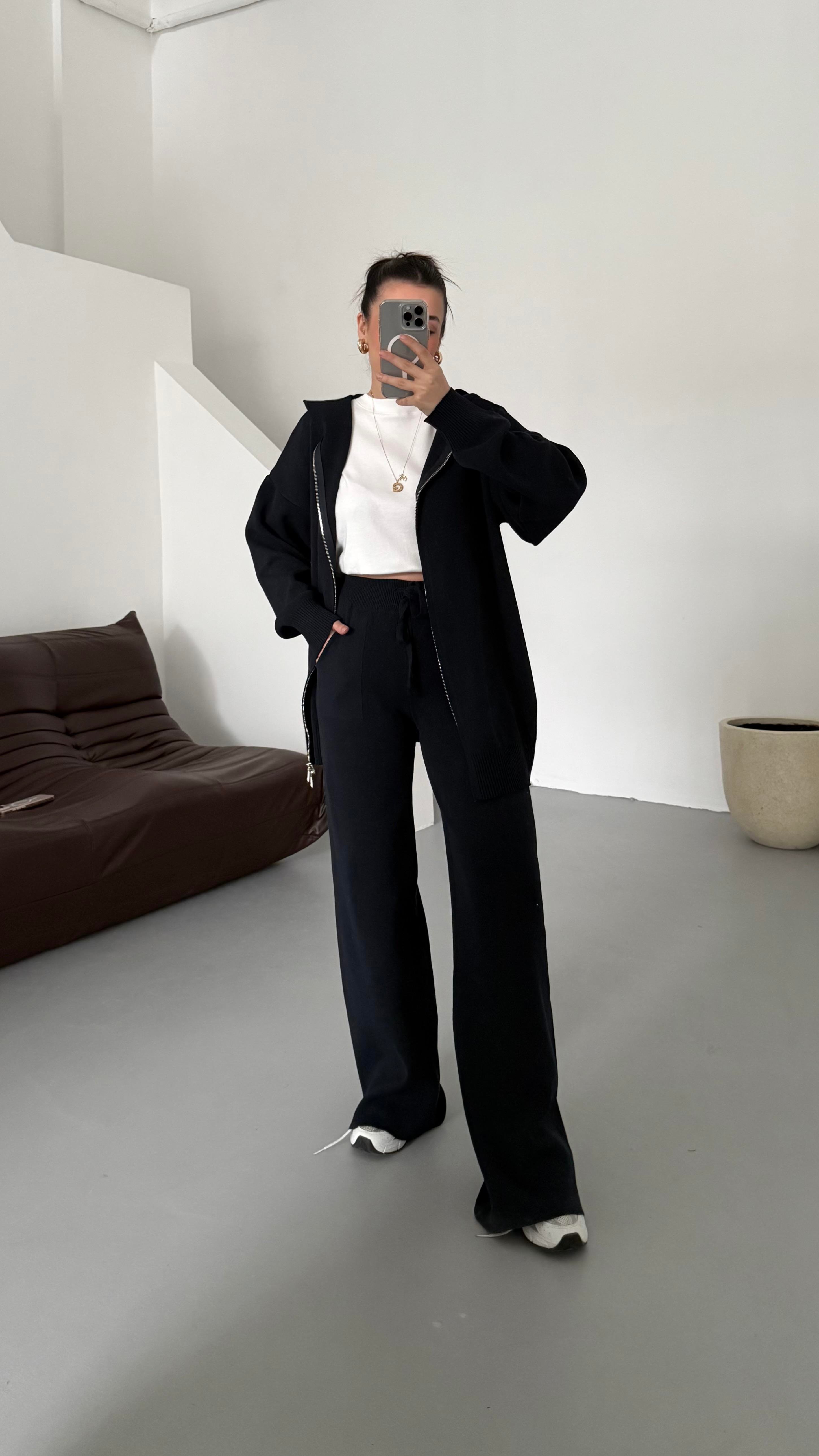 Lacivert Çift Fermuar Çelik Örme Takım