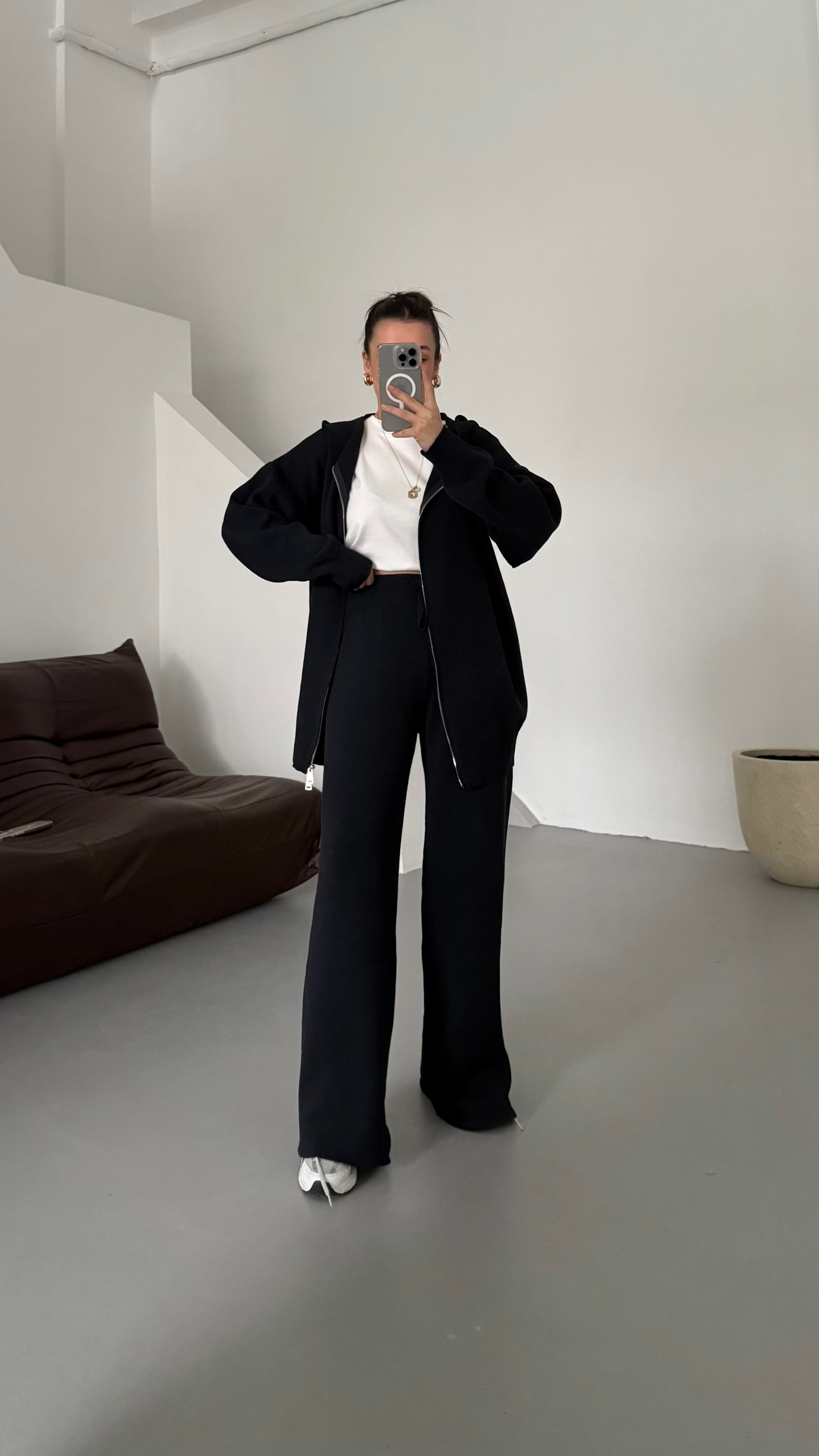 Lacivert Çift Fermuar Çelik Örme Takım