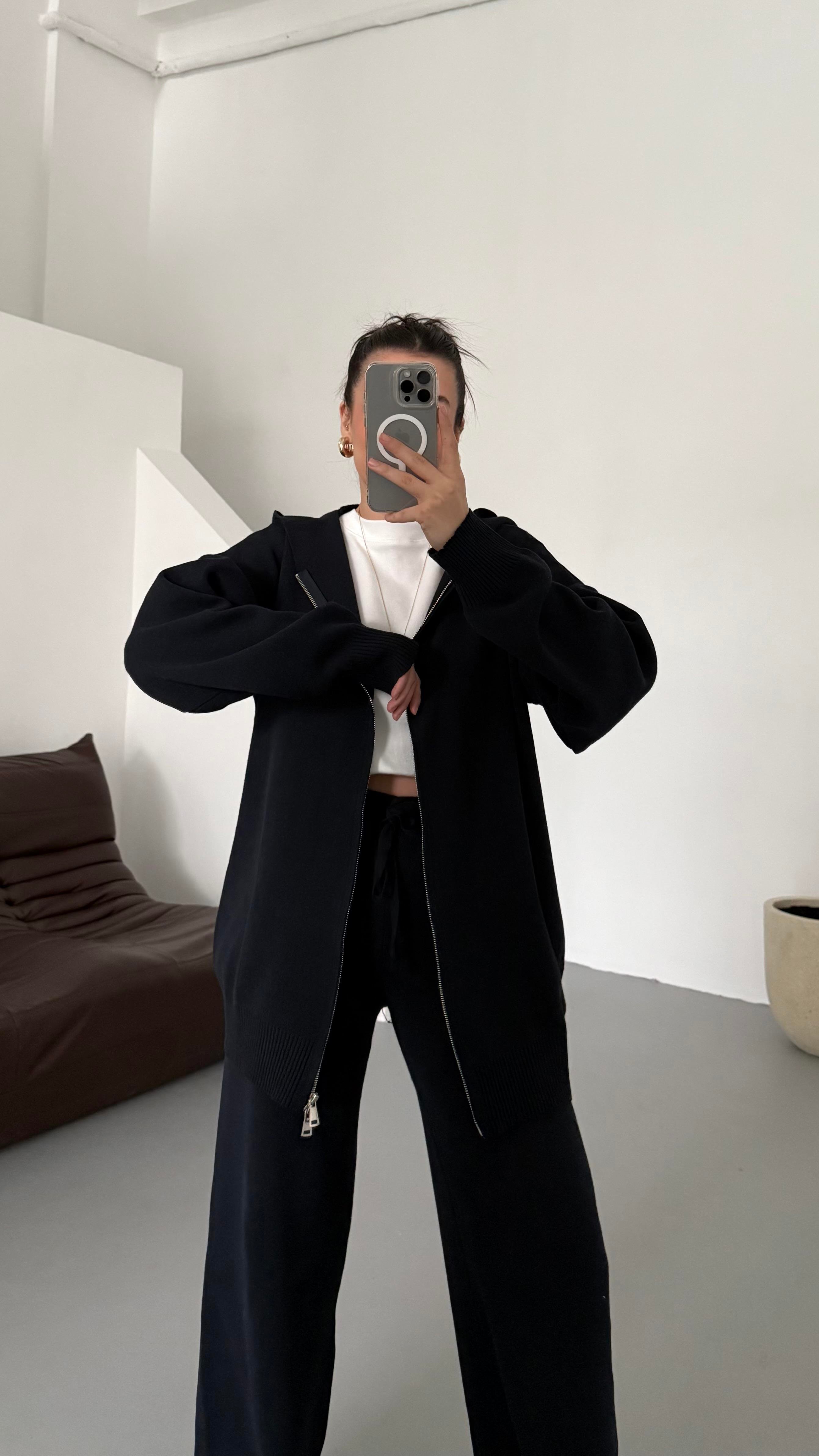 Lacivert Çift Fermuar Çelik Örme Takım