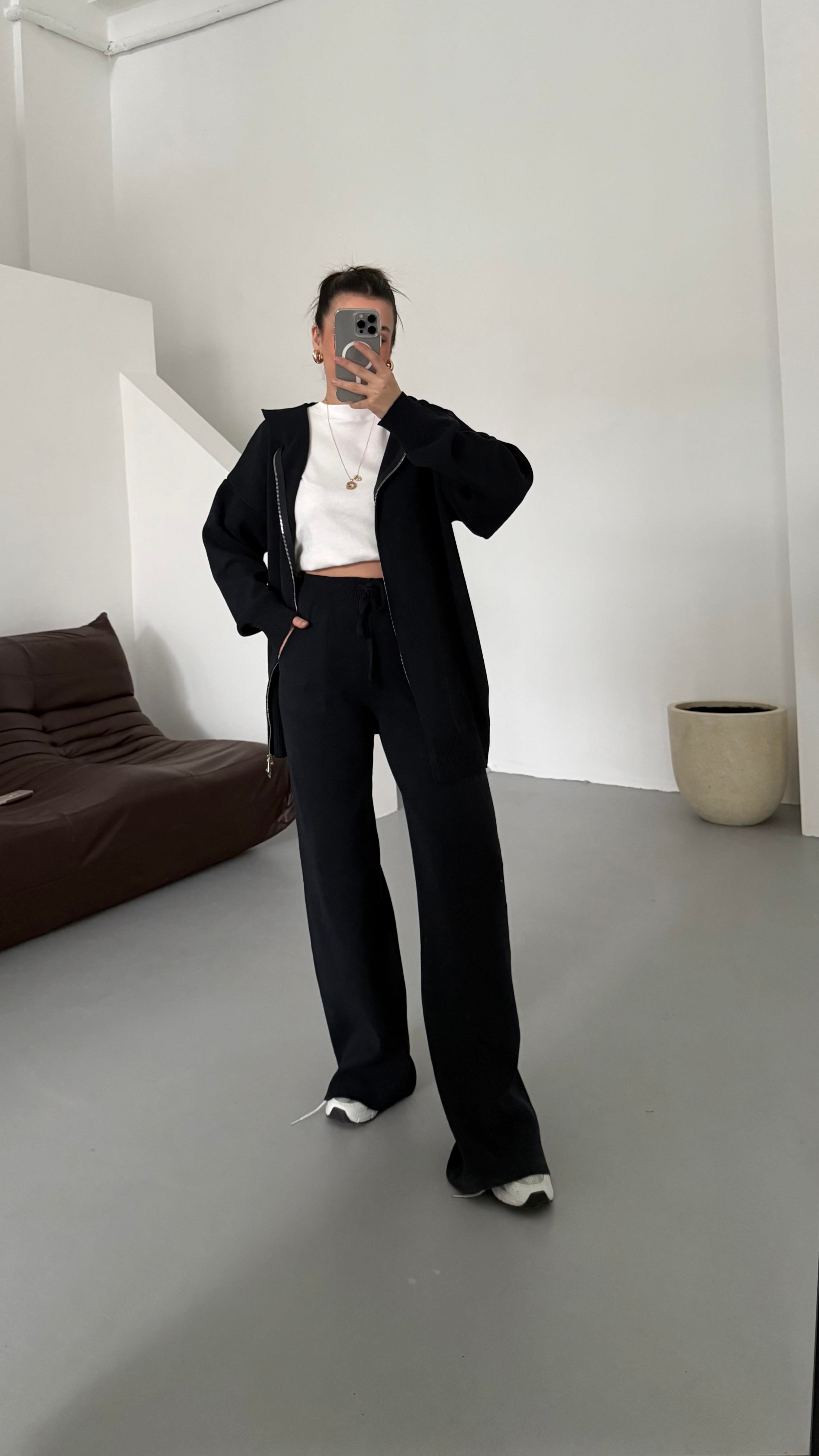 Lacivert Çift Fermuar Çelik Örme Takım