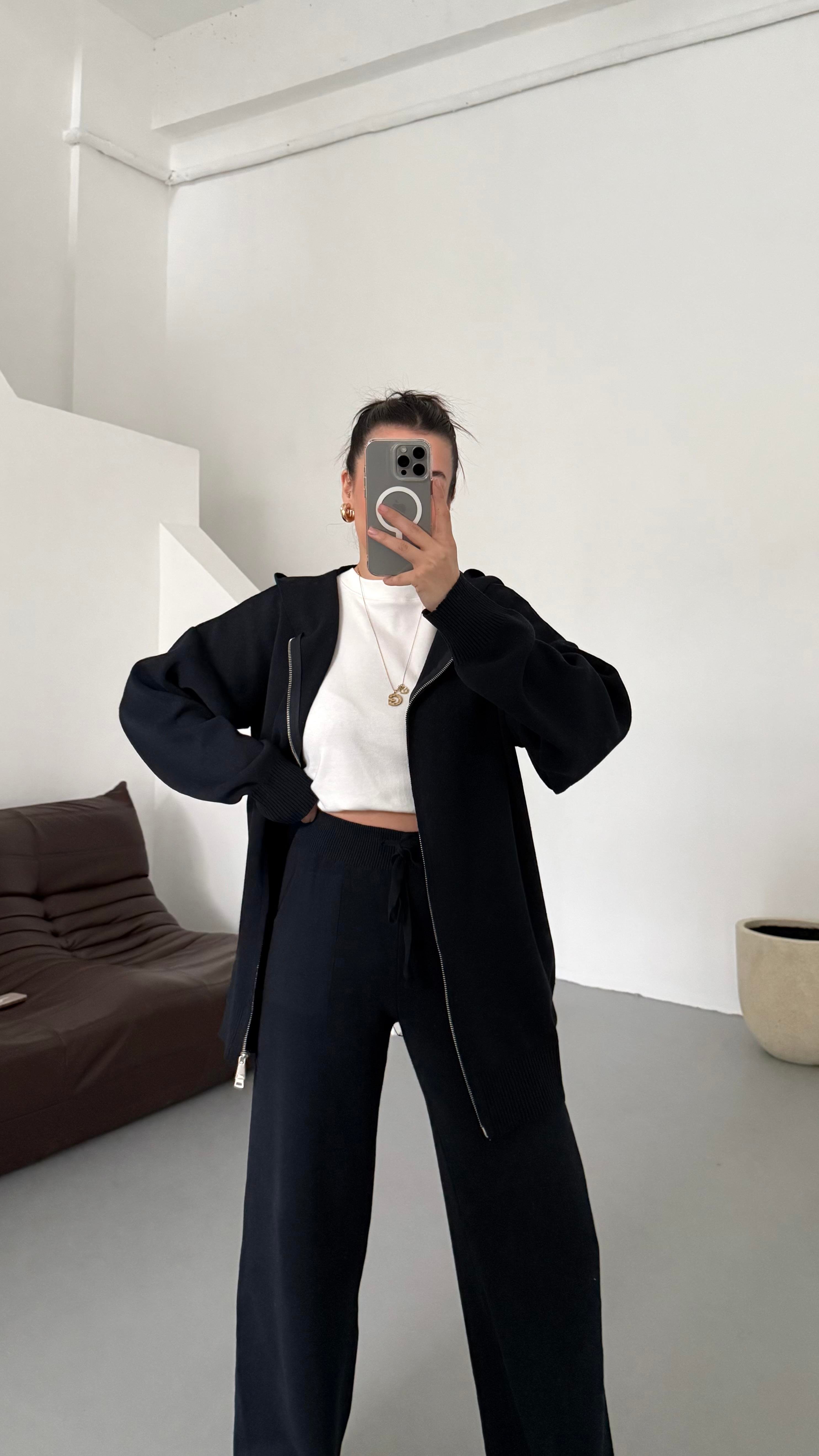 Lacivert Çift Fermuar Çelik Örme Takım