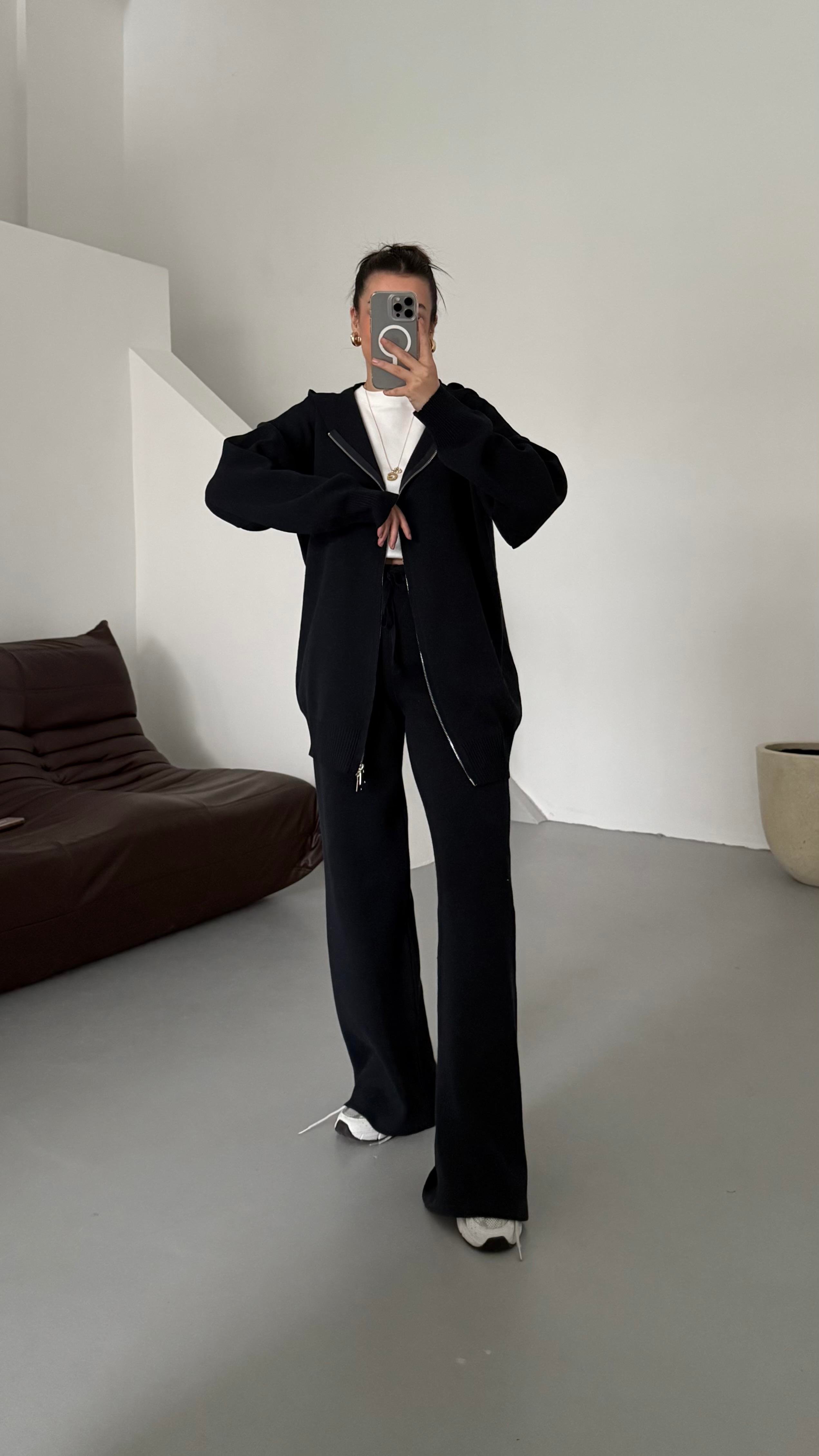 Lacivert Çift Fermuar Çelik Örme Takım