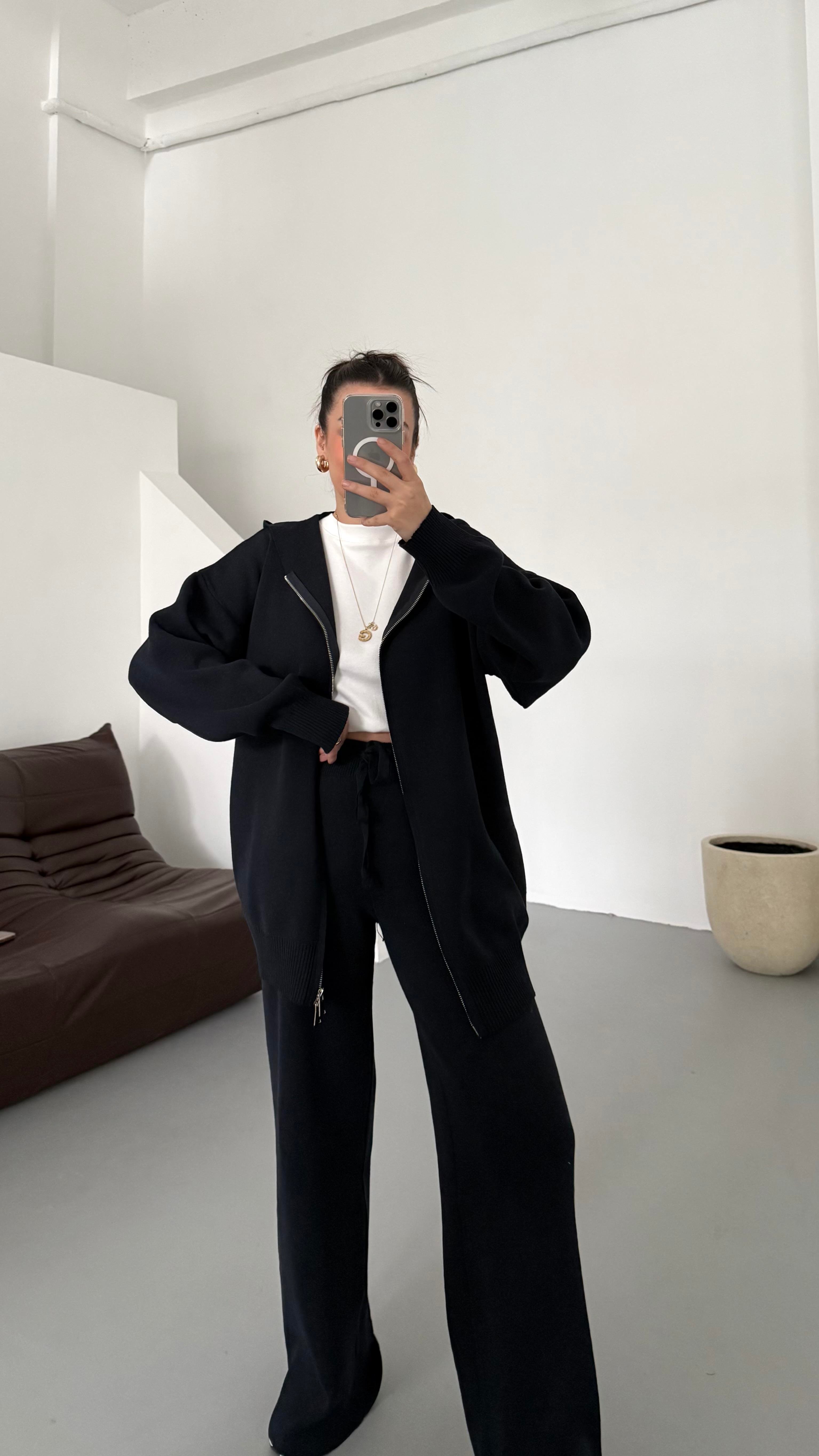 Lacivert Çift Fermuar Çelik Örme Takım