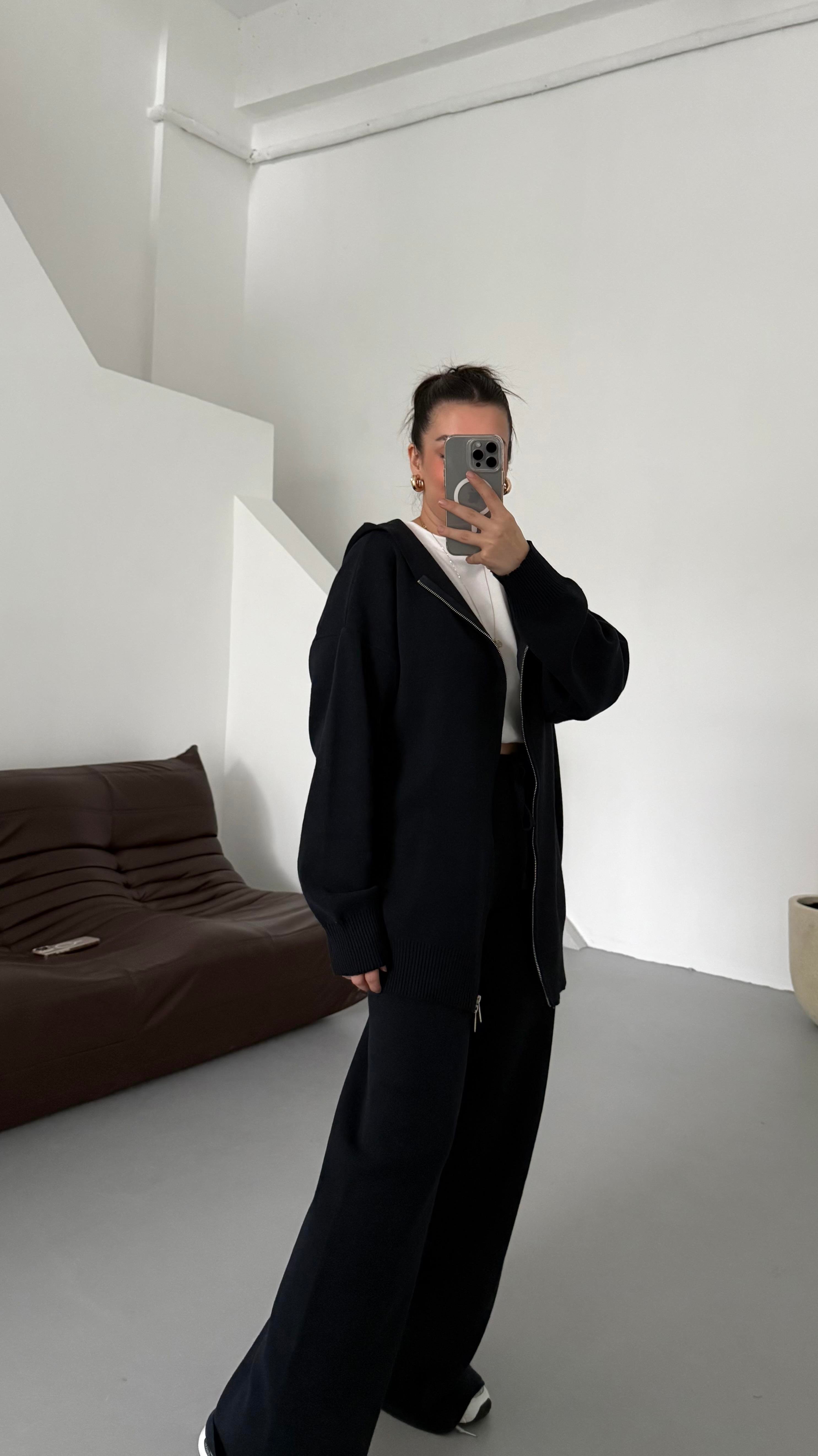 Lacivert Çift Fermuar Çelik Örme Takım