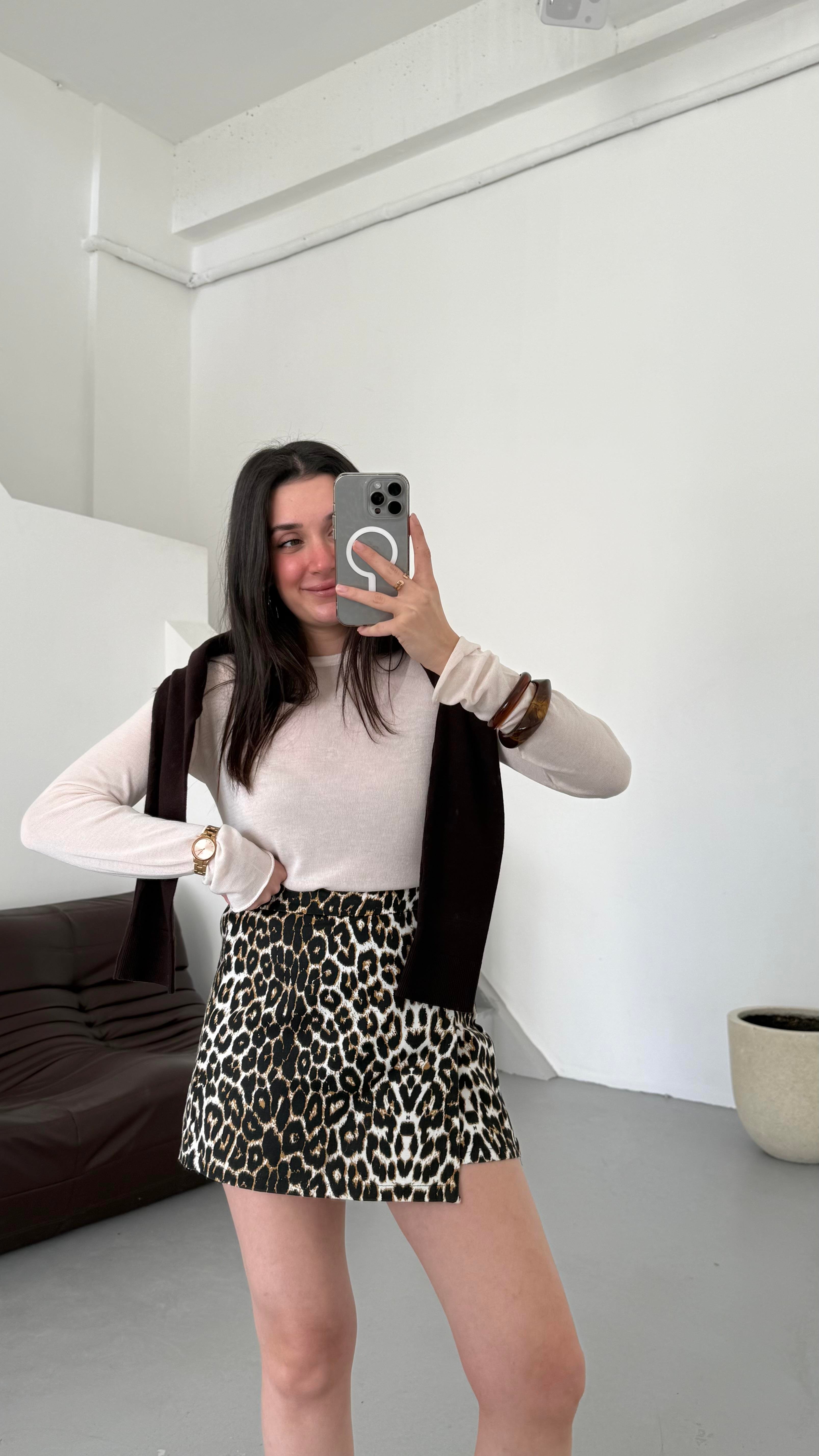 Leopar Desen Şort Etek