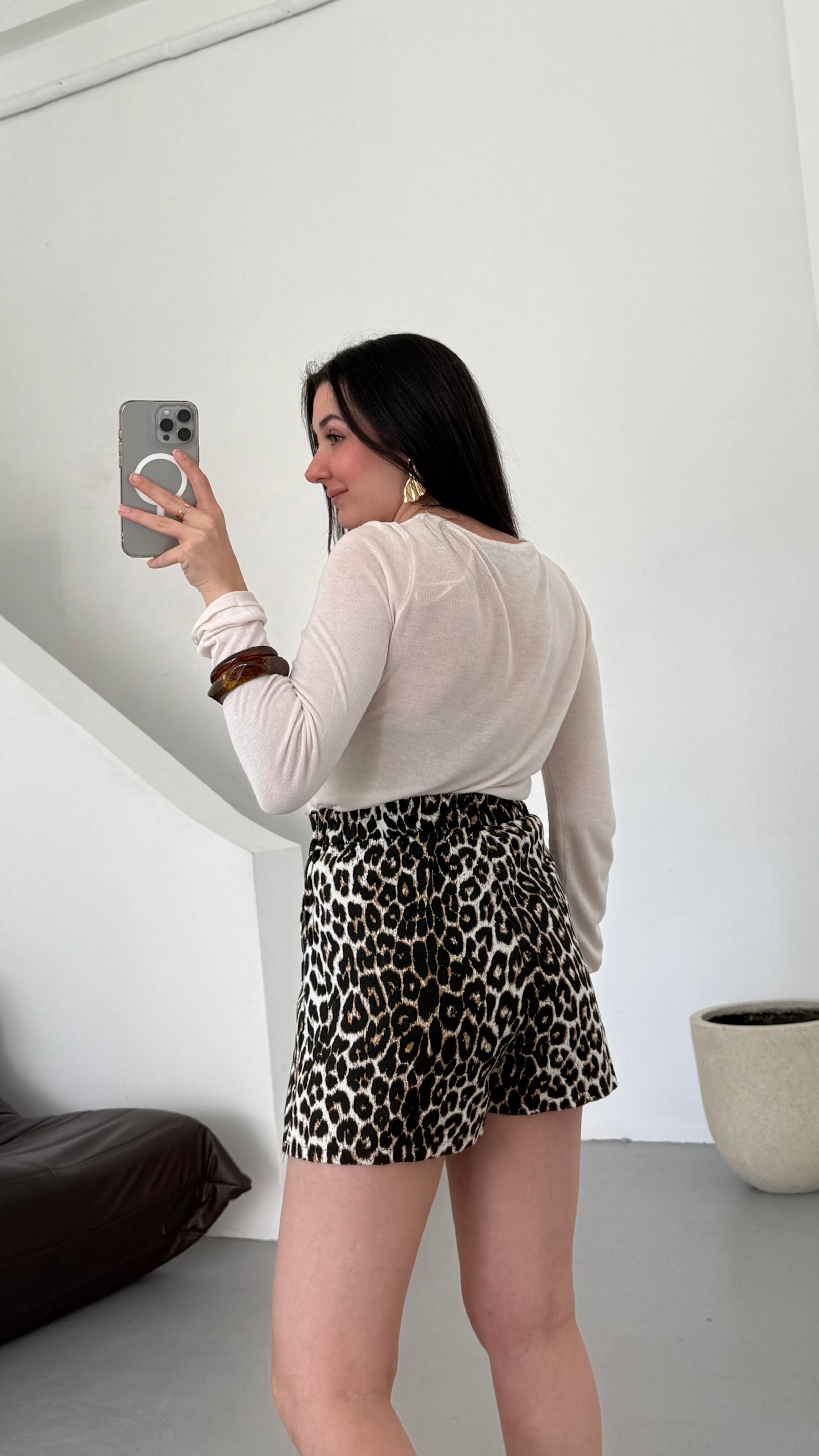 Leopar Desen Şort Etek