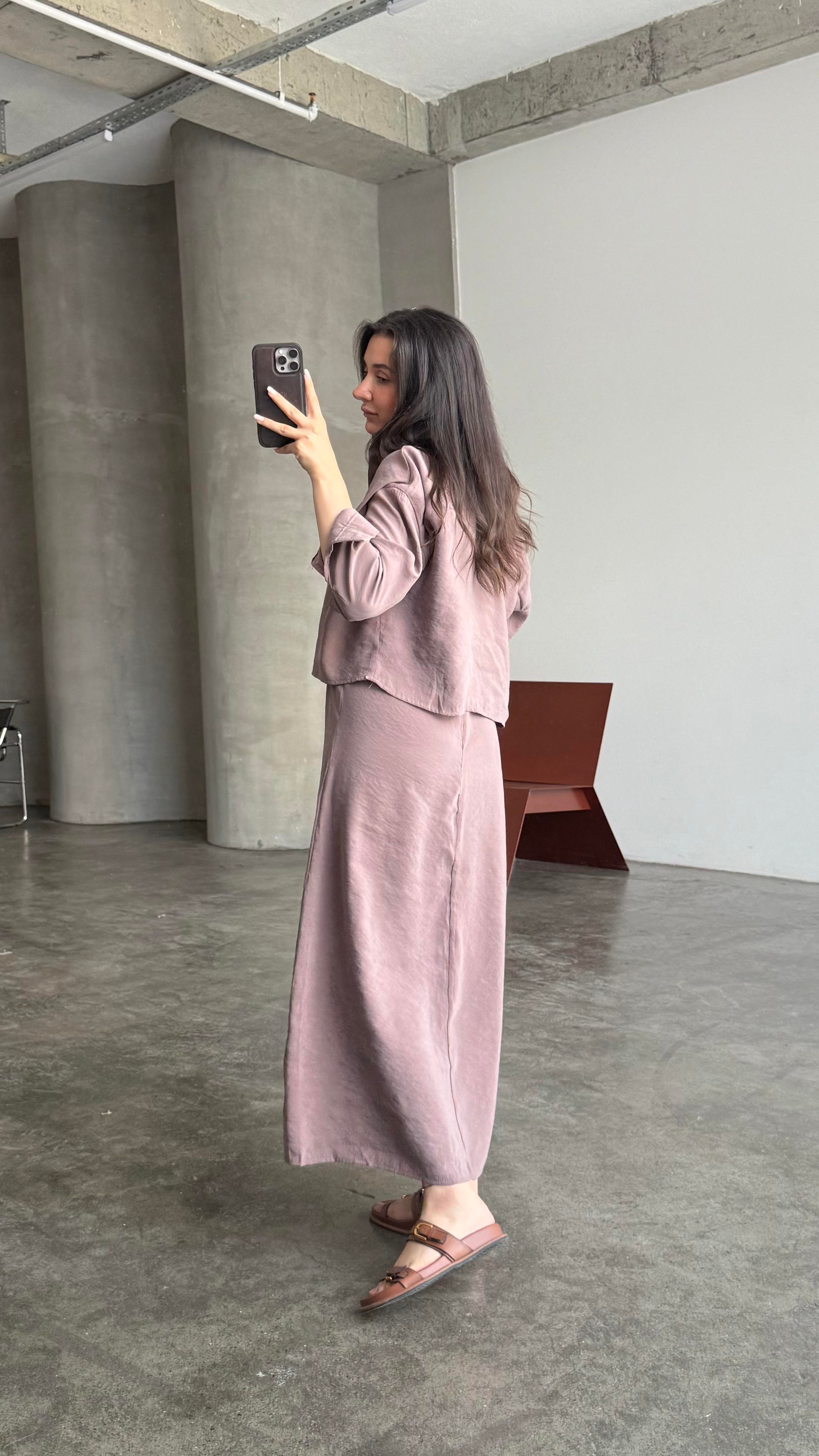 Leylak Gömlekli İp Askılı Elbise Tensel Takım