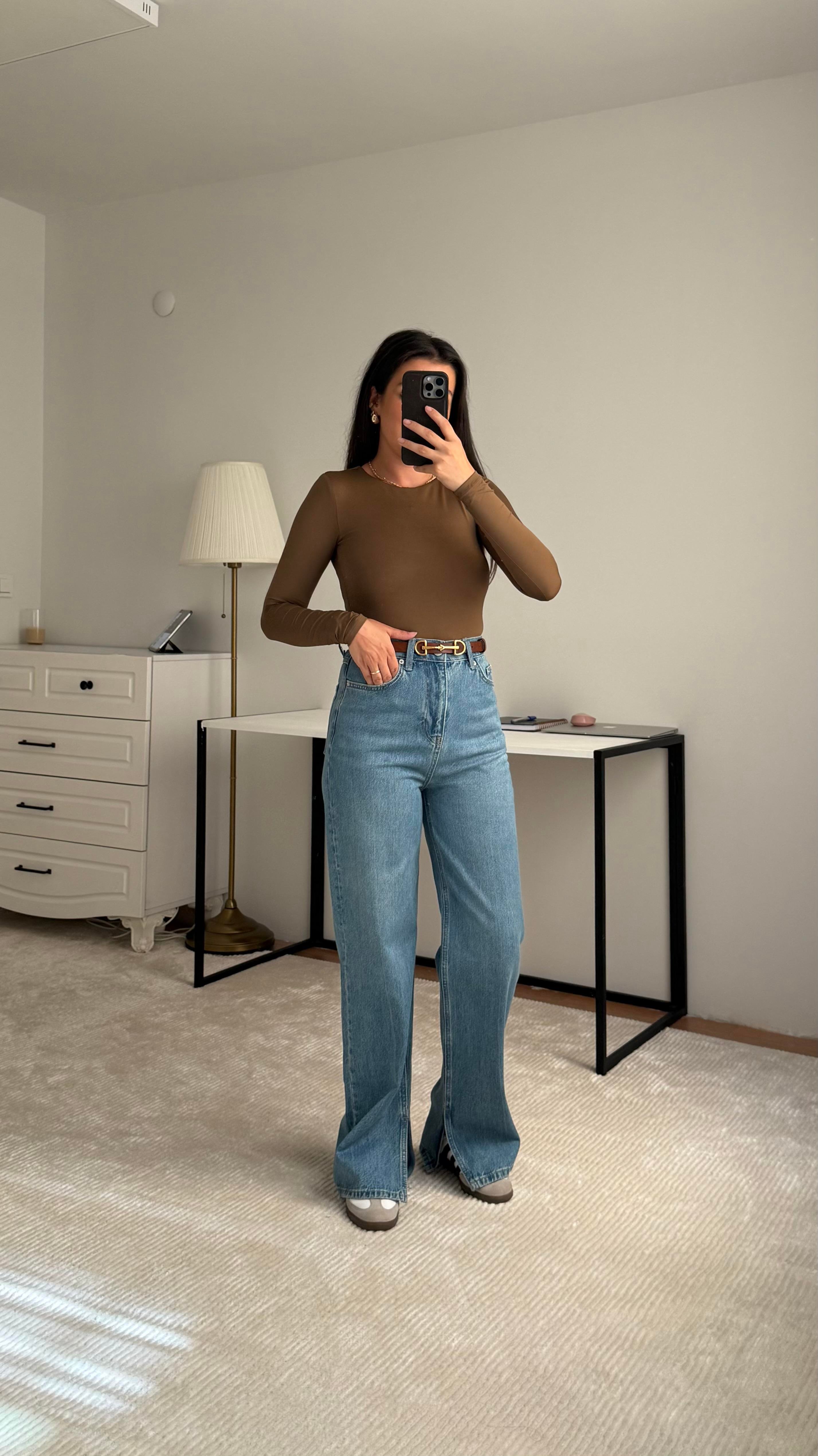 Lime Mavi Paça Detaylı Yüksek Bel Straight Jean 