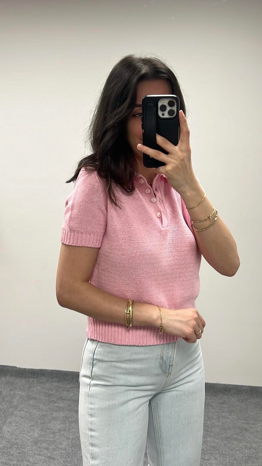 Lovi Pembe Polo Yaka Triko TişörtL
