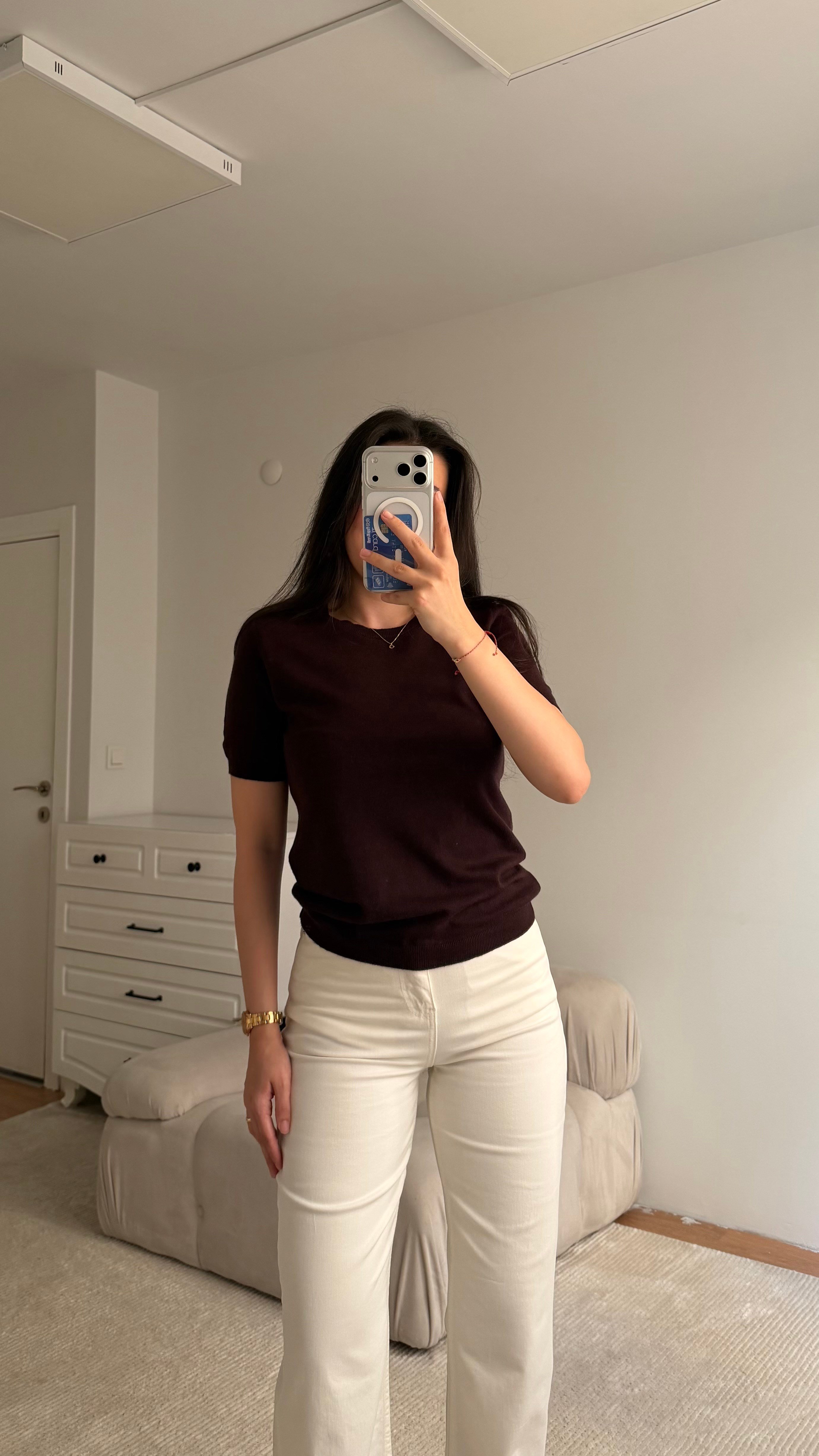 Mad Acı Kahve Bisiklet Yaka Kısa Kollu Triko Bluz