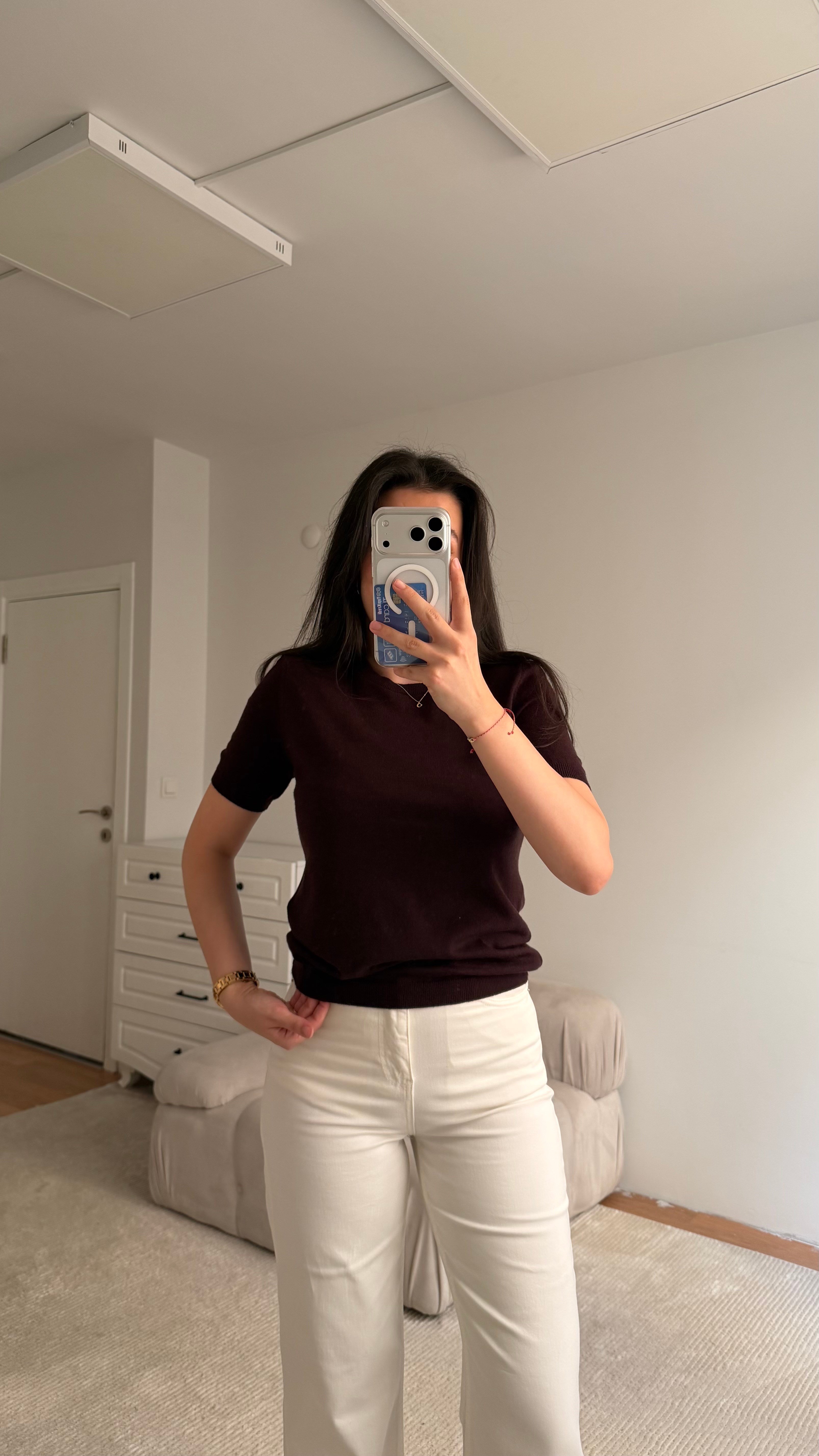 Mad Acı Kahve Bisiklet Yaka Kısa Kollu Triko Bluz