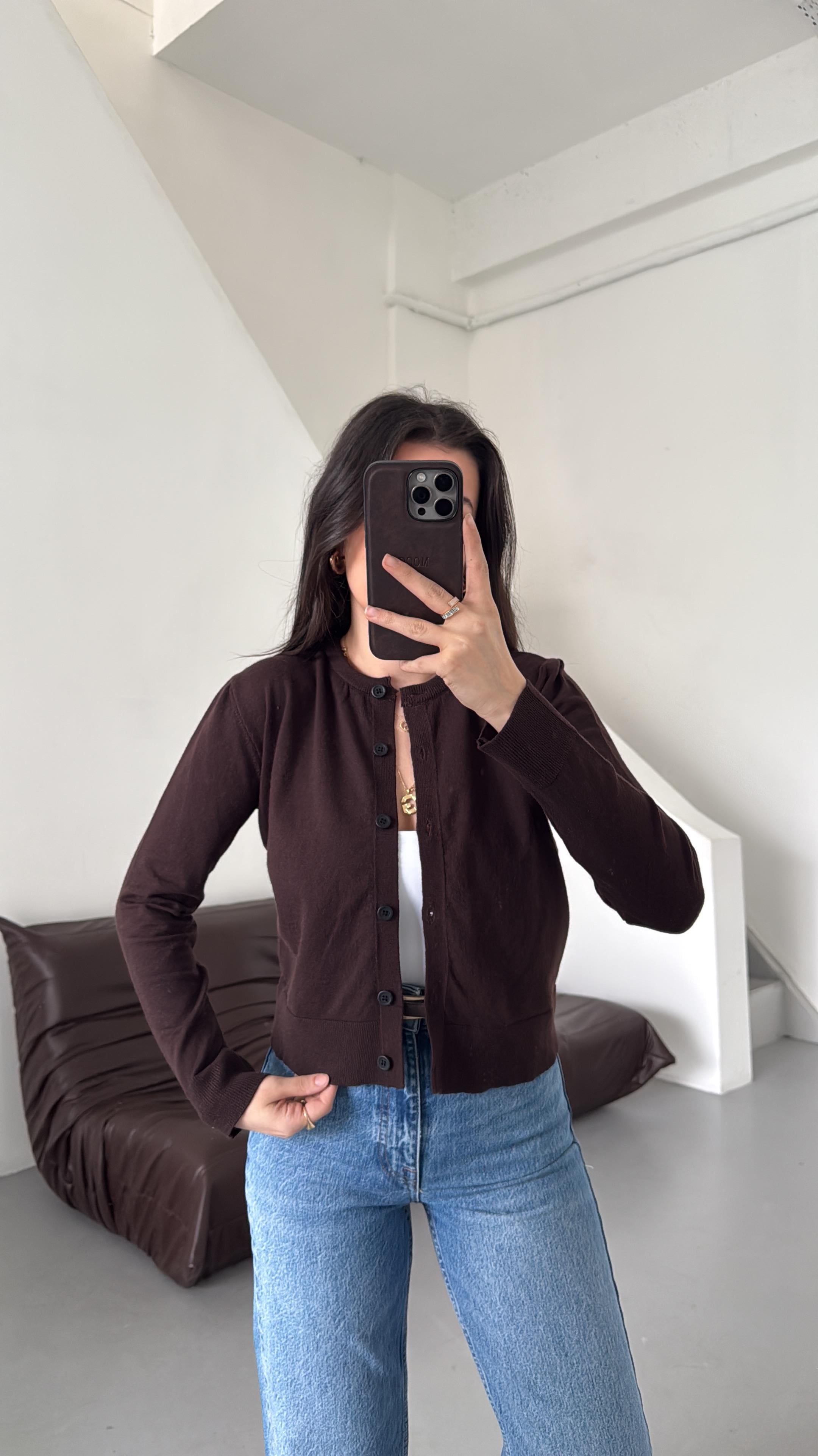 Mad Acı Kahve Dokulu Basıc Triko Hırka