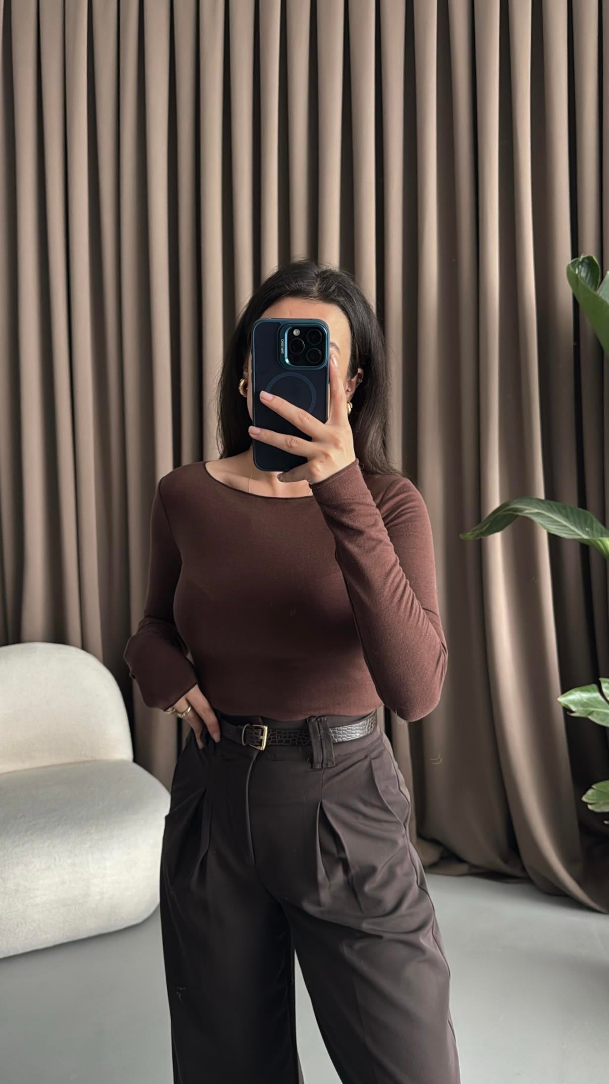 Mad Acı Kahve Kaşmir Karışımlı Basıc Bluz