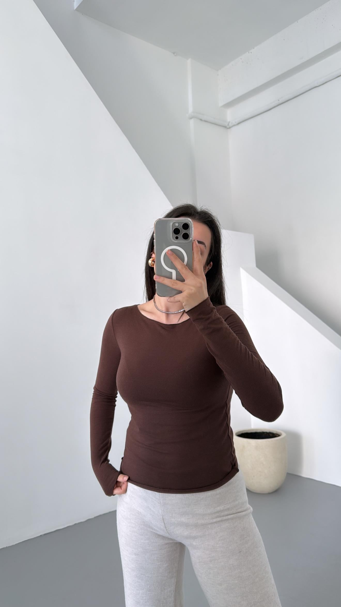 Mad Acı Kahve Kaşmir Karışımlı Basıc Bluz