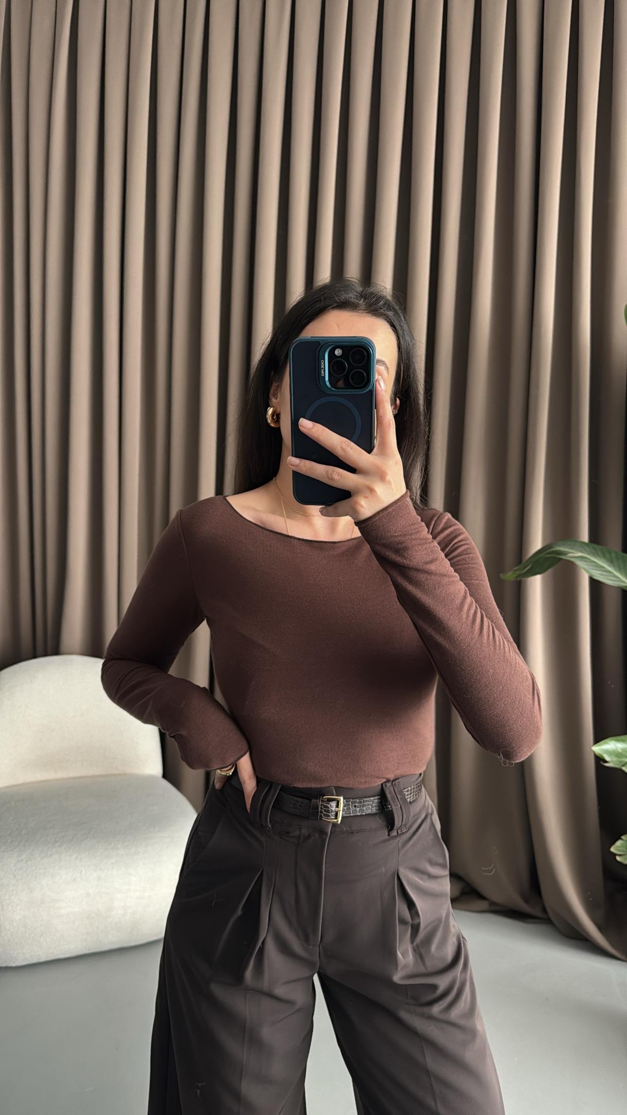 Mad Acı Kahve Kaşmir Karışımlı Basıc Bluz