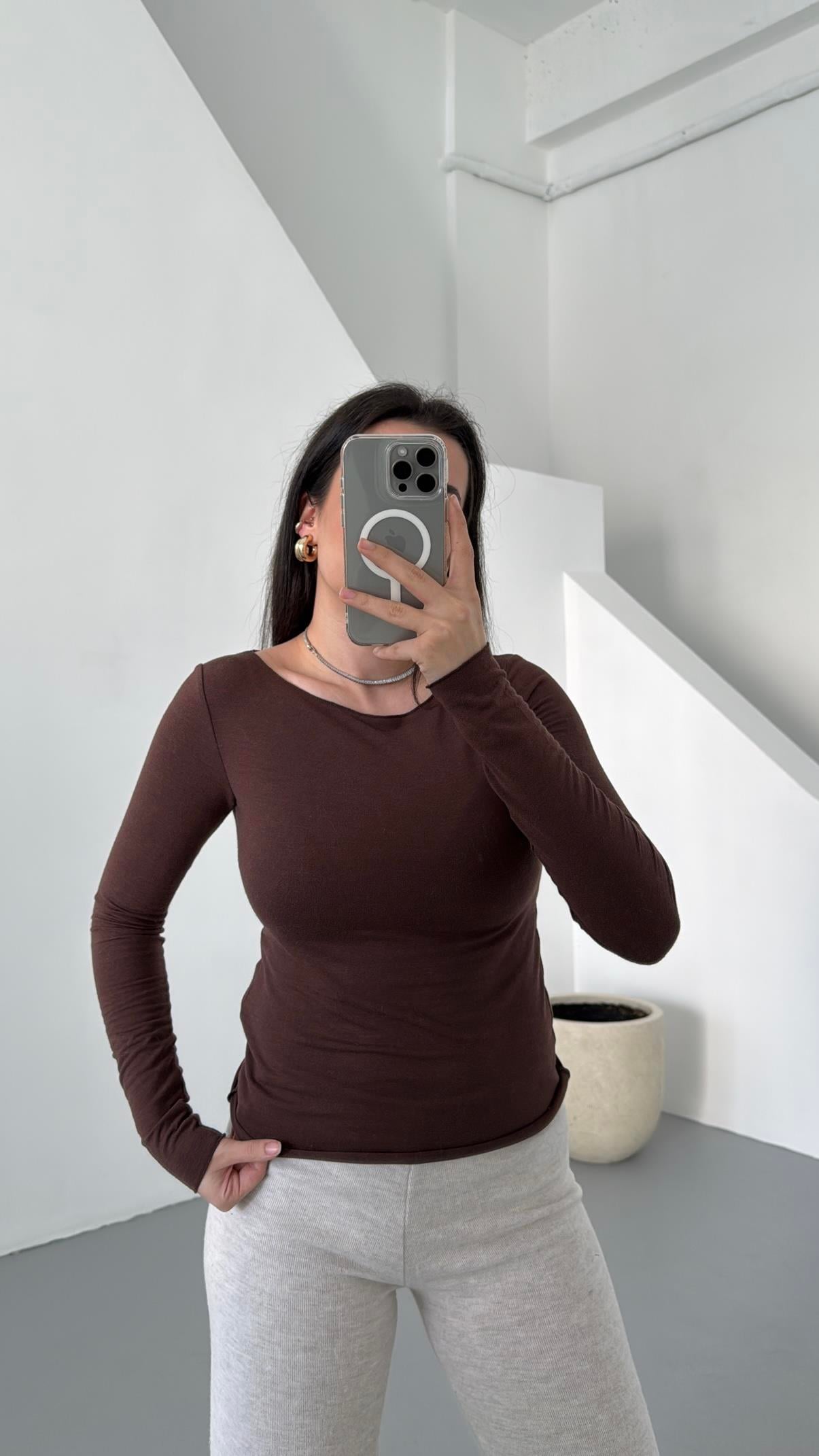 Mad Acı Kahve Kaşmir Karışımlı Basıc Bluz